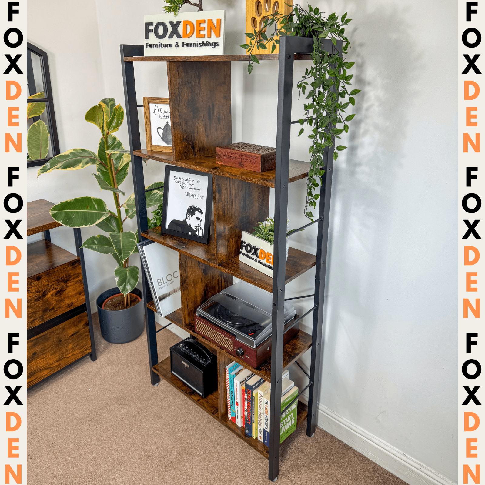 Large Industrial Bookcase Display Unit Tall Rustic Bookshelf Storage Metal Retro - Home and Garden Furniture Shop - rustic - furniture