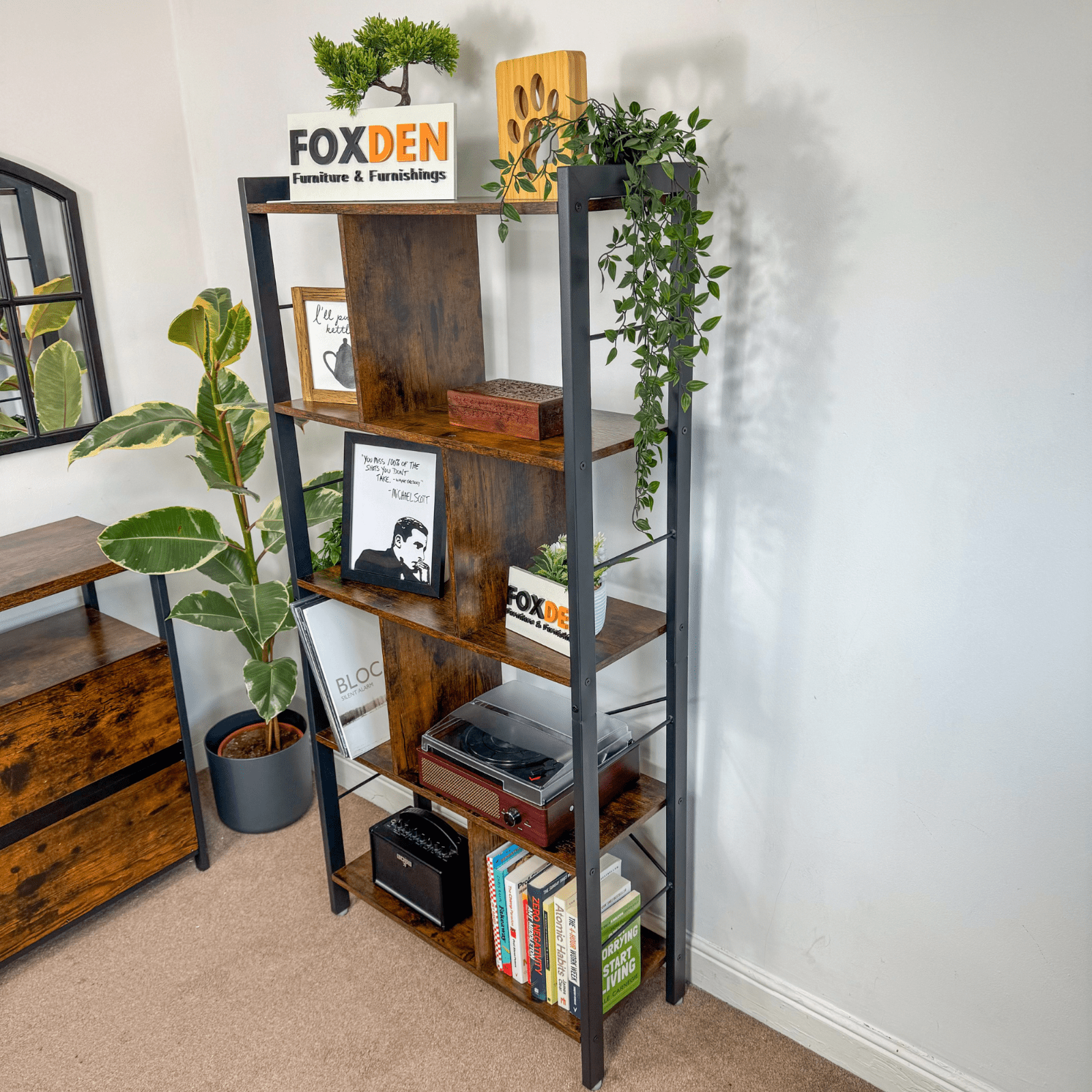 Large Industrial Bookcase Display Unit Tall Rustic Bookshelf Storage Metal Retro - Home and Garden Furniture Shop - #rustic - furniture#