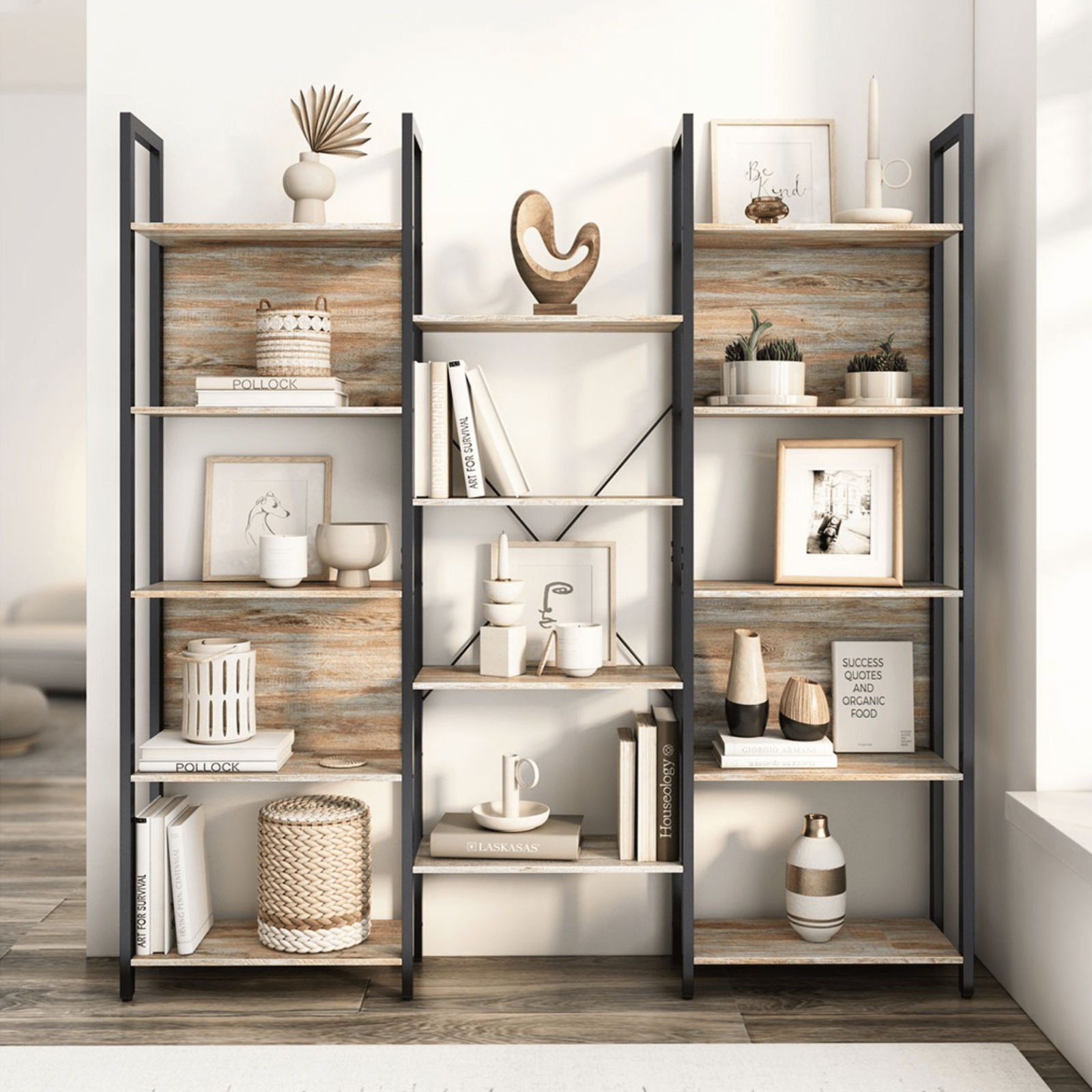 Large Industrial Bookcase Rustic Bookshelf Storage Shelves Metal Frame Display - Home and Garden Furniture Shop - rustic - furniture