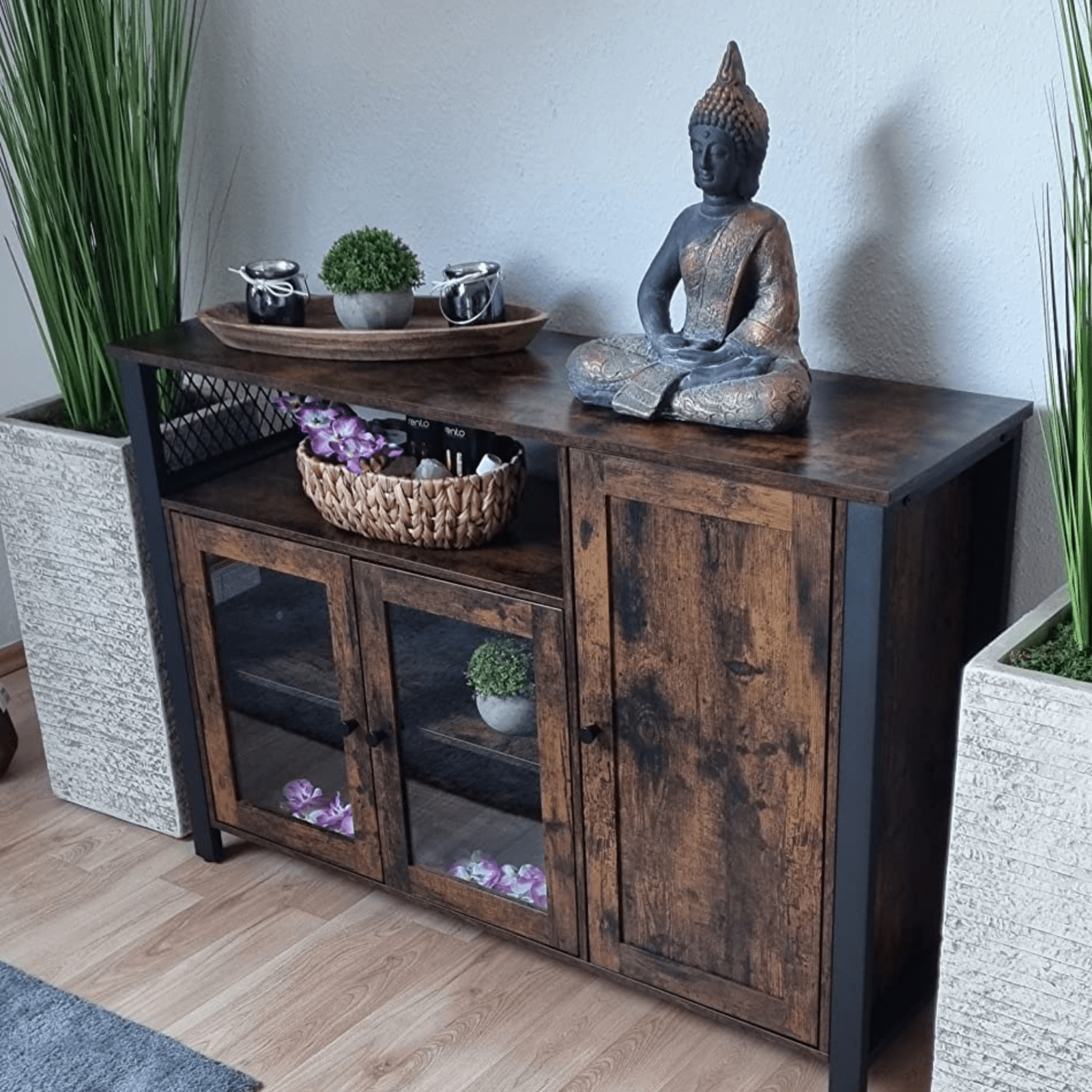 Large Industrial Glass Fronted Sideboard Storage Buffet Cabinet Kitchen Cupboard - Home and Garden Furniture Shop - rustic - furniture