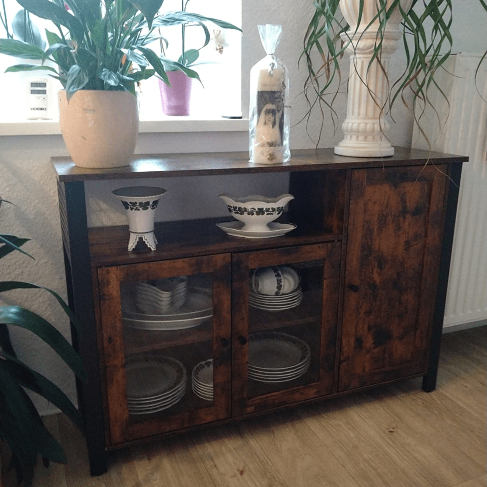 Large Industrial Glass Fronted Sideboard Storage Buffet Cabinet Kitchen Cupboard - Home and Garden Furniture Shop - rustic - furniture