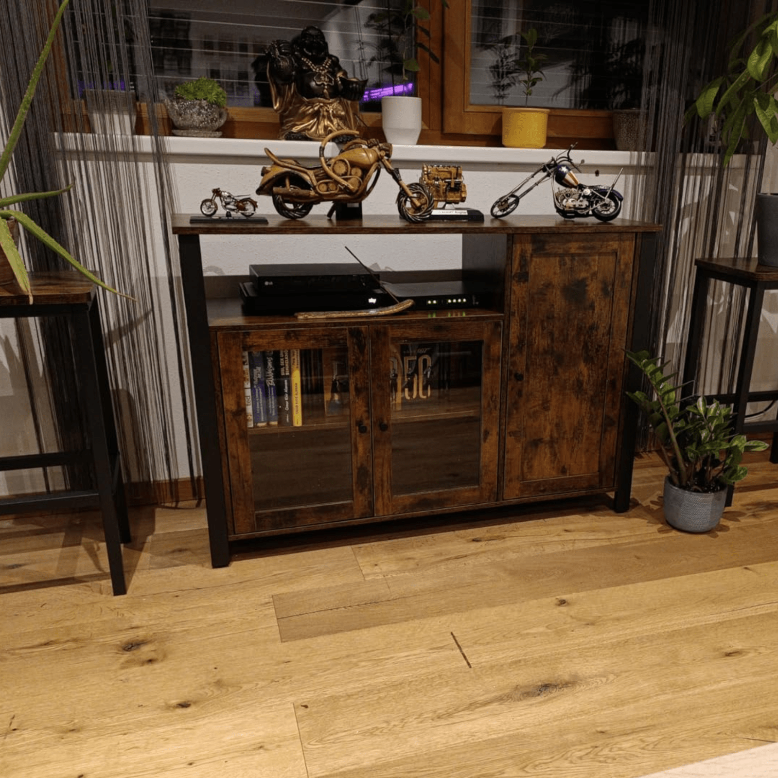 Large Industrial Glass Fronted Sideboard Storage Buffet Cabinet Kitchen Cupboard - Home and Garden Furniture Shop - rustic - furniture