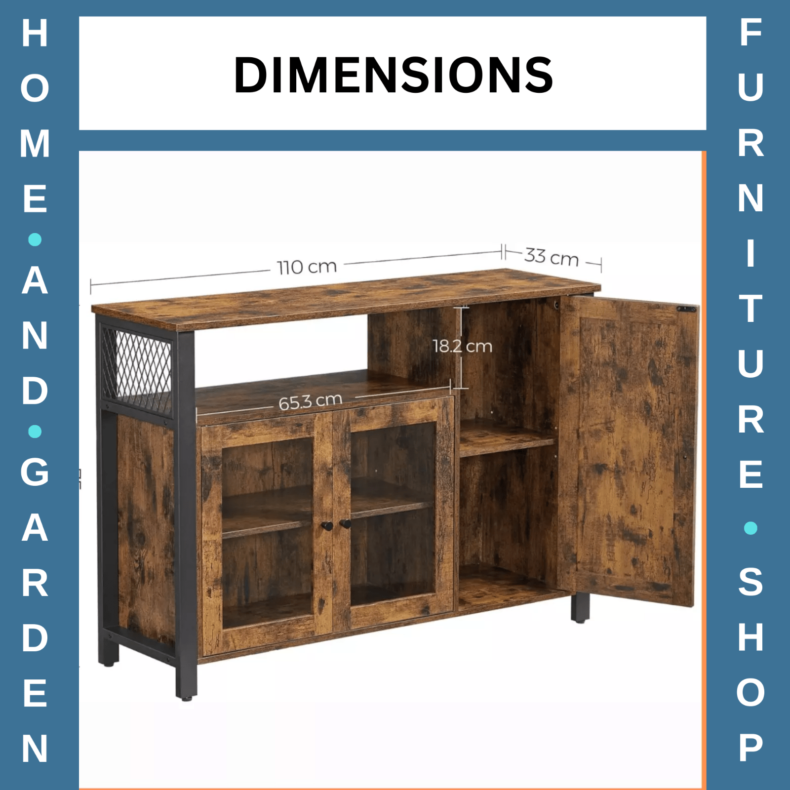 Large Industrial Glass Fronted Sideboard Storage Buffet Cabinet Kitchen Cupboard - Home and Garden Furniture Shop - rustic - furniture