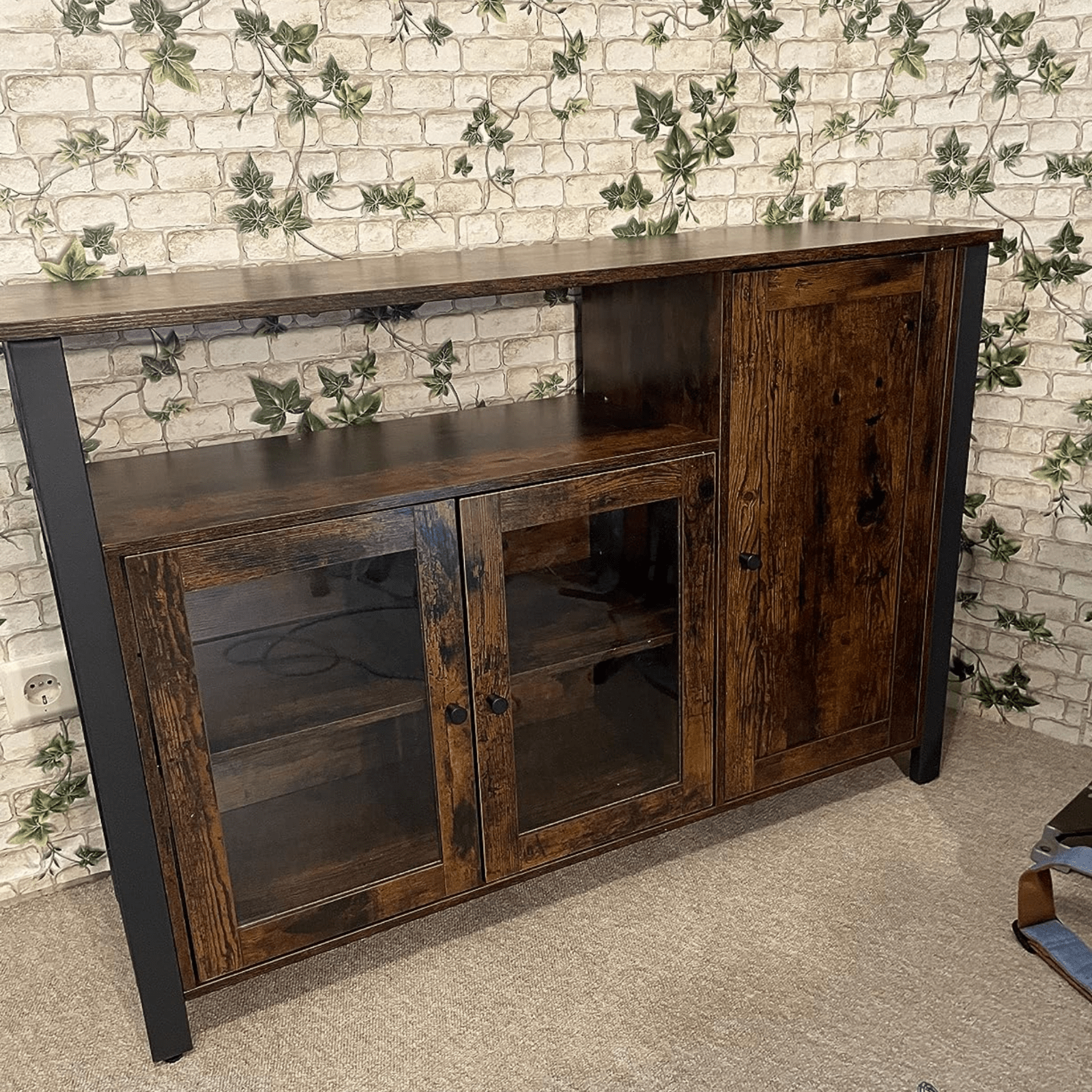 Large Industrial Glass Fronted Sideboard Storage Buffet Cabinet Kitchen Cupboard - Home and Garden Furniture Shop - rustic - furniture