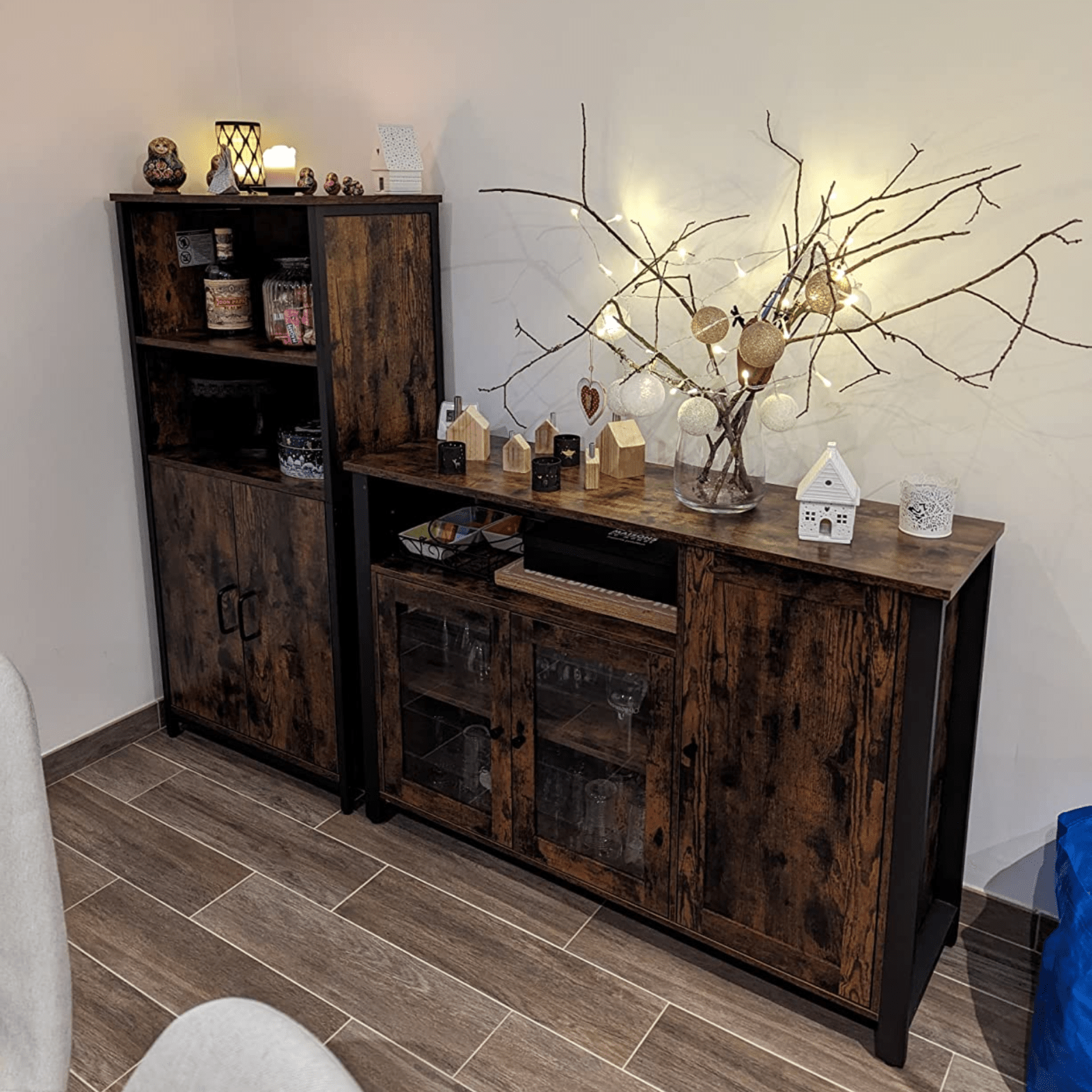 Large Industrial Glass Fronted Sideboard Storage Buffet Cabinet Kitchen Cupboard - Home and Garden Furniture Shop - rustic - furniture