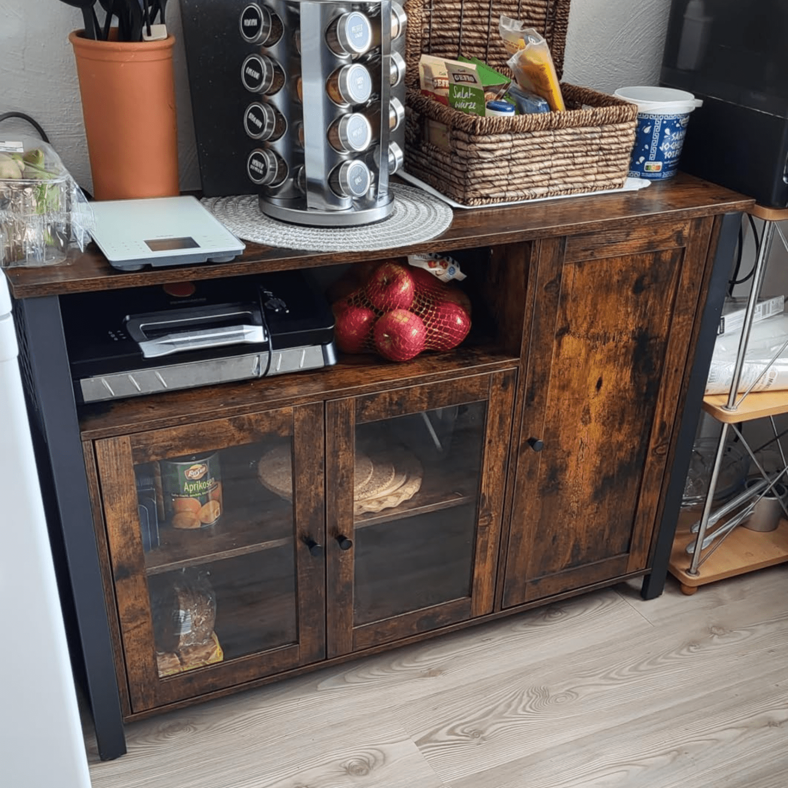 Large Industrial Glass Fronted Sideboard Storage Buffet Cabinet Kitchen Cupboard - Home and Garden Furniture Shop - rustic - furniture