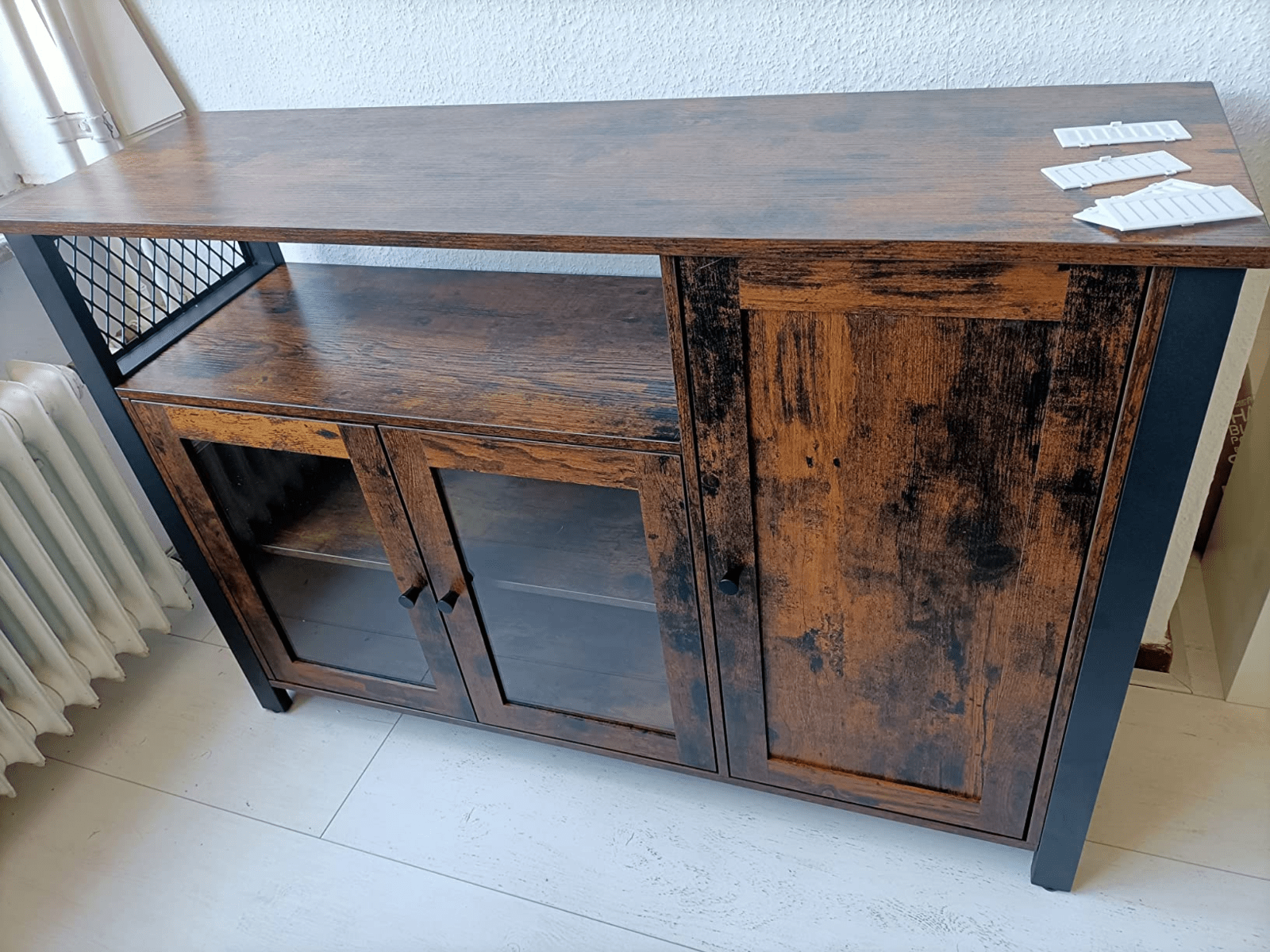 Large Industrial Glass Fronted Sideboard Storage Buffet Cabinet Kitchen Cupboard - Home and Garden Furniture Shop - rustic - furniture