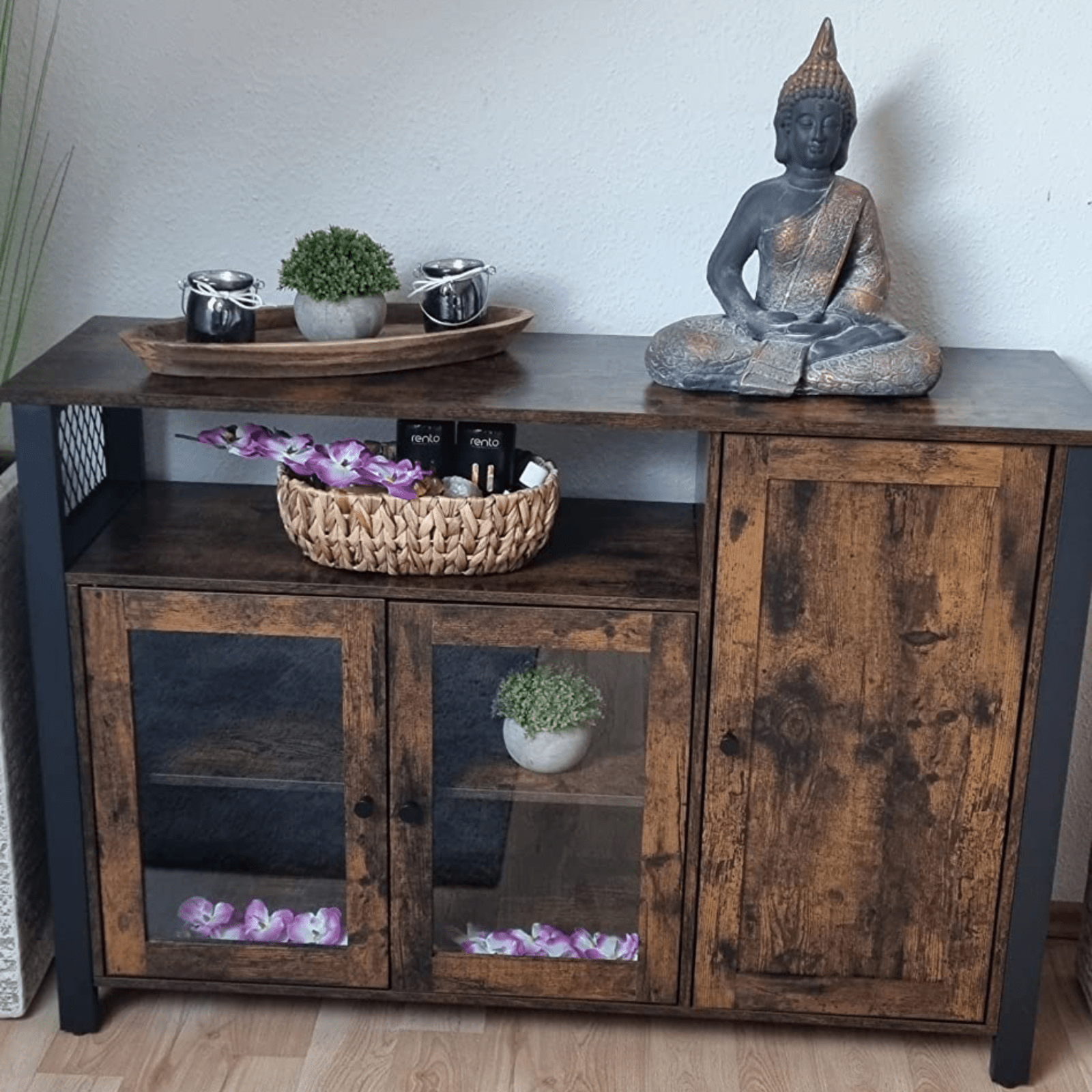 Large Industrial Glass Fronted Sideboard Storage Buffet Cabinet Kitchen Cupboard - Home and Garden Furniture Shop - rustic - furniture