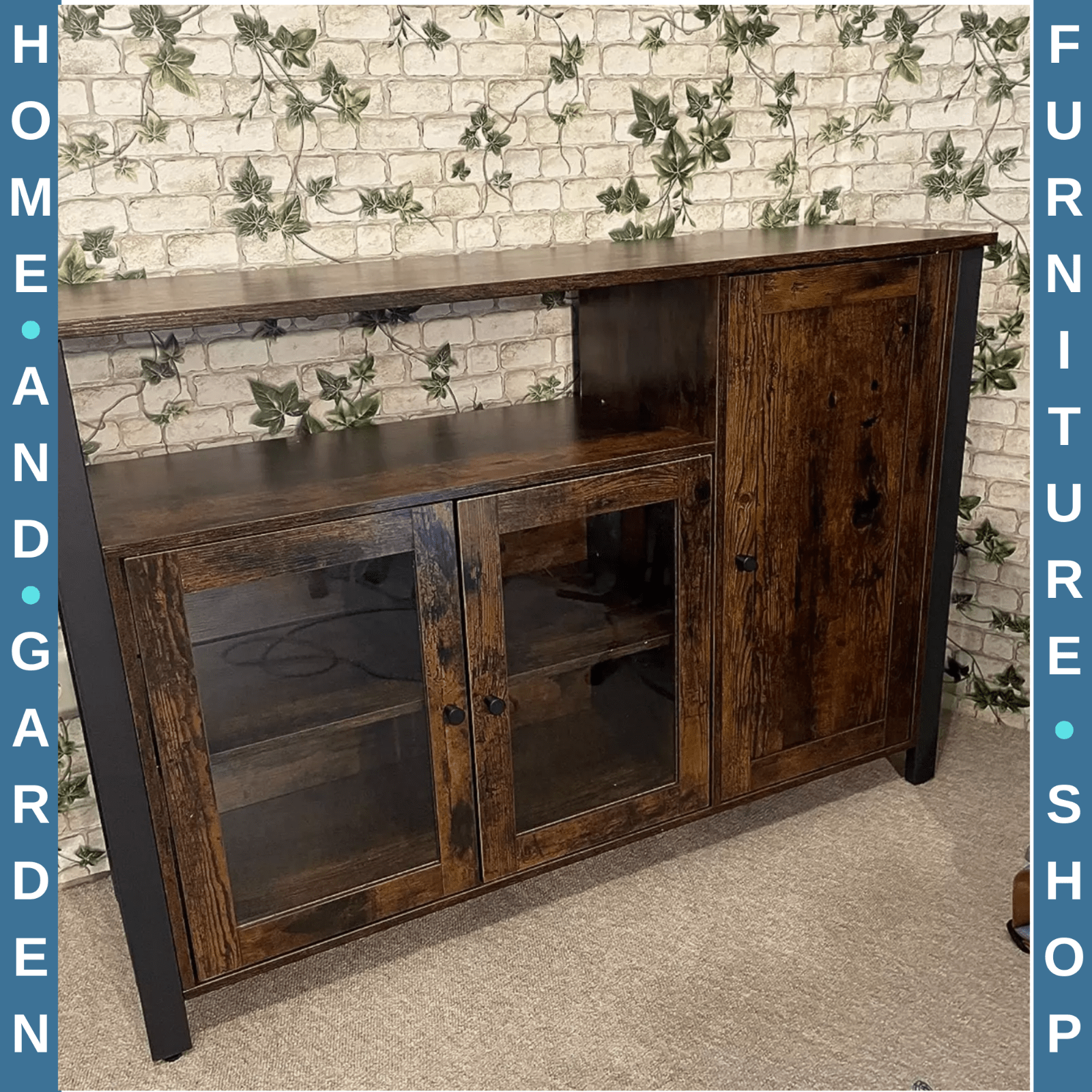 Large Industrial Glass Fronted Sideboard Storage Buffet Cabinet Kitchen Cupboard - Home and Garden Furniture Shop - rustic - furniture