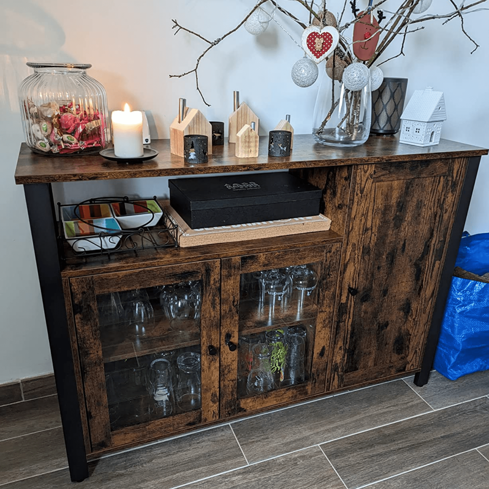Large Industrial Glass Fronted Sideboard Storage Buffet Cabinet Kitchen Cupboard - Home and Garden Furniture Shop - rustic - furniture