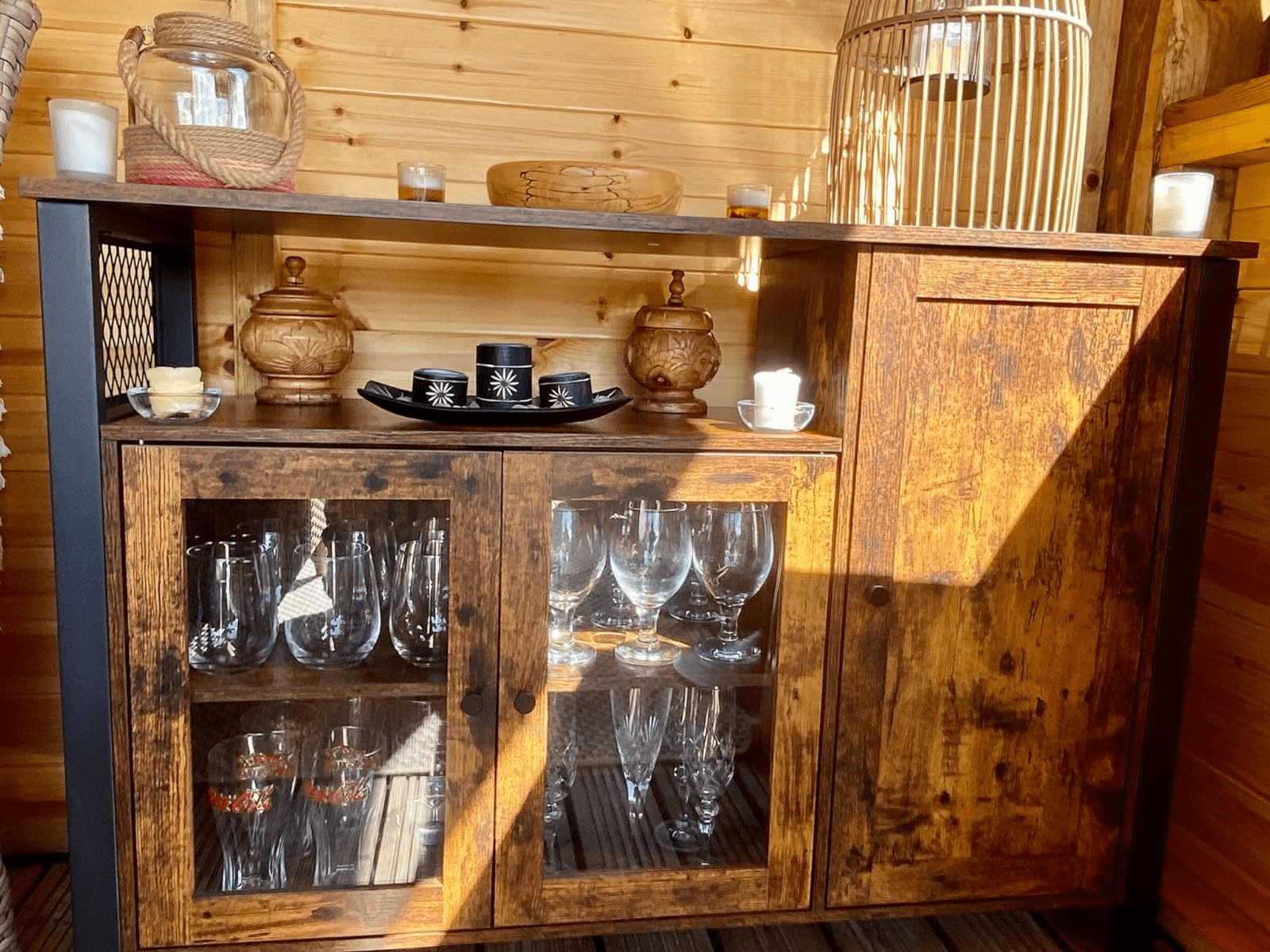 Large Industrial Glass Fronted Sideboard Storage Buffet Cabinet Kitchen Cupboard - Home and Garden Furniture Shop - rustic - furniture