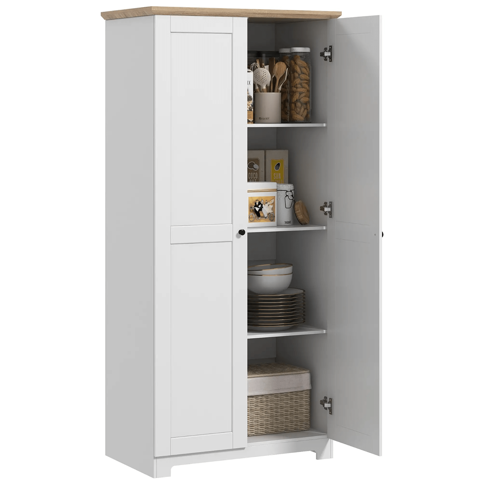 Large Kitchen Pantry Larder Cupboard Tall Wooden Storage Cabinet Doors 4 Shelves - Home and Garden Furniture Shop - #rustic - furniture#