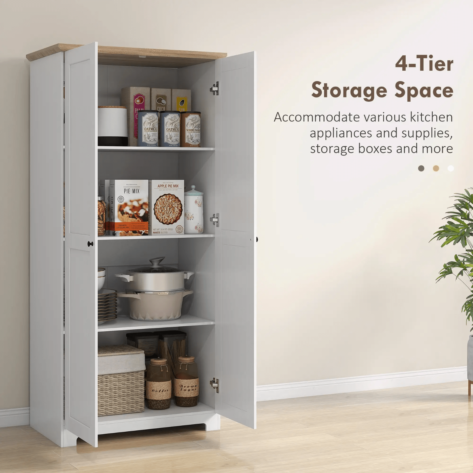 Large Kitchen Pantry Larder Cupboard Tall Wooden Storage Cabinet Doors 4 Shelves - Home and Garden Furniture Shop - #rustic - furniture#