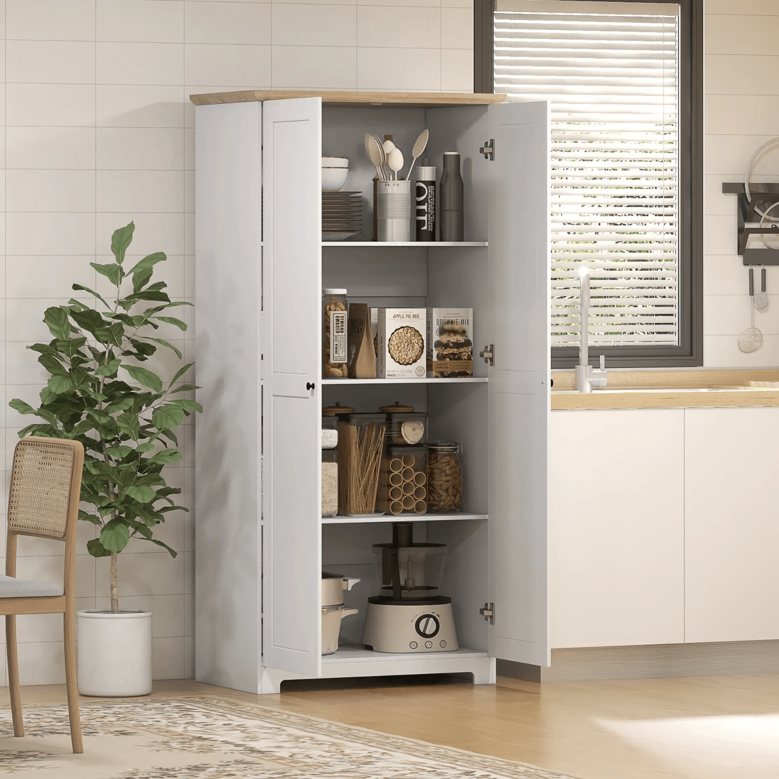 Large Kitchen Pantry Larder Cupboard Tall Wooden Storage Cabinet Doors 4 Shelves - Home and Garden Furniture Shop - #rustic - furniture#