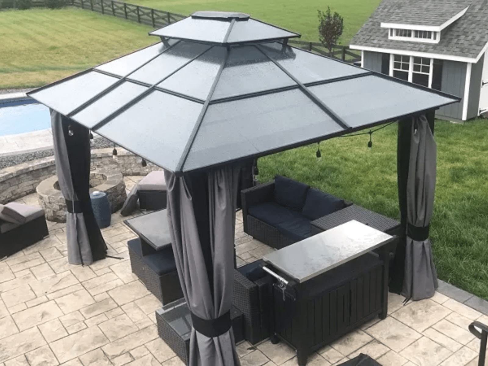 Large Metal Frame Gazebo with Sides 3x3.6m Privacy Walls Heavy Duty Hardtop Roof - Home and Garden Furniture Shop - #rustic - furniture#