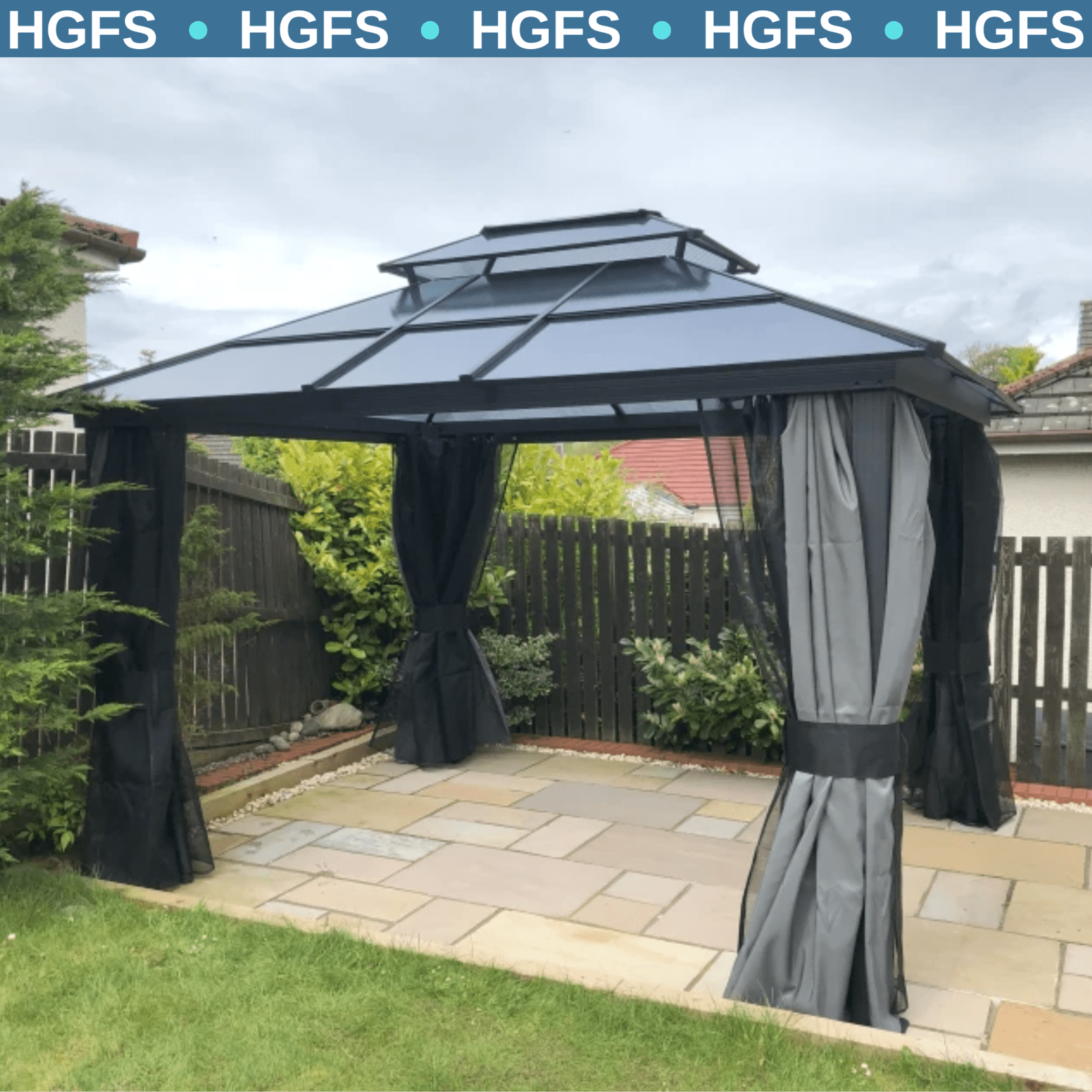 Large Metal Frame Gazebo with Sides 3x3.6m Privacy Walls Heavy Duty Hardtop Roof - Home and Garden Furniture Shop - rustic - furniture