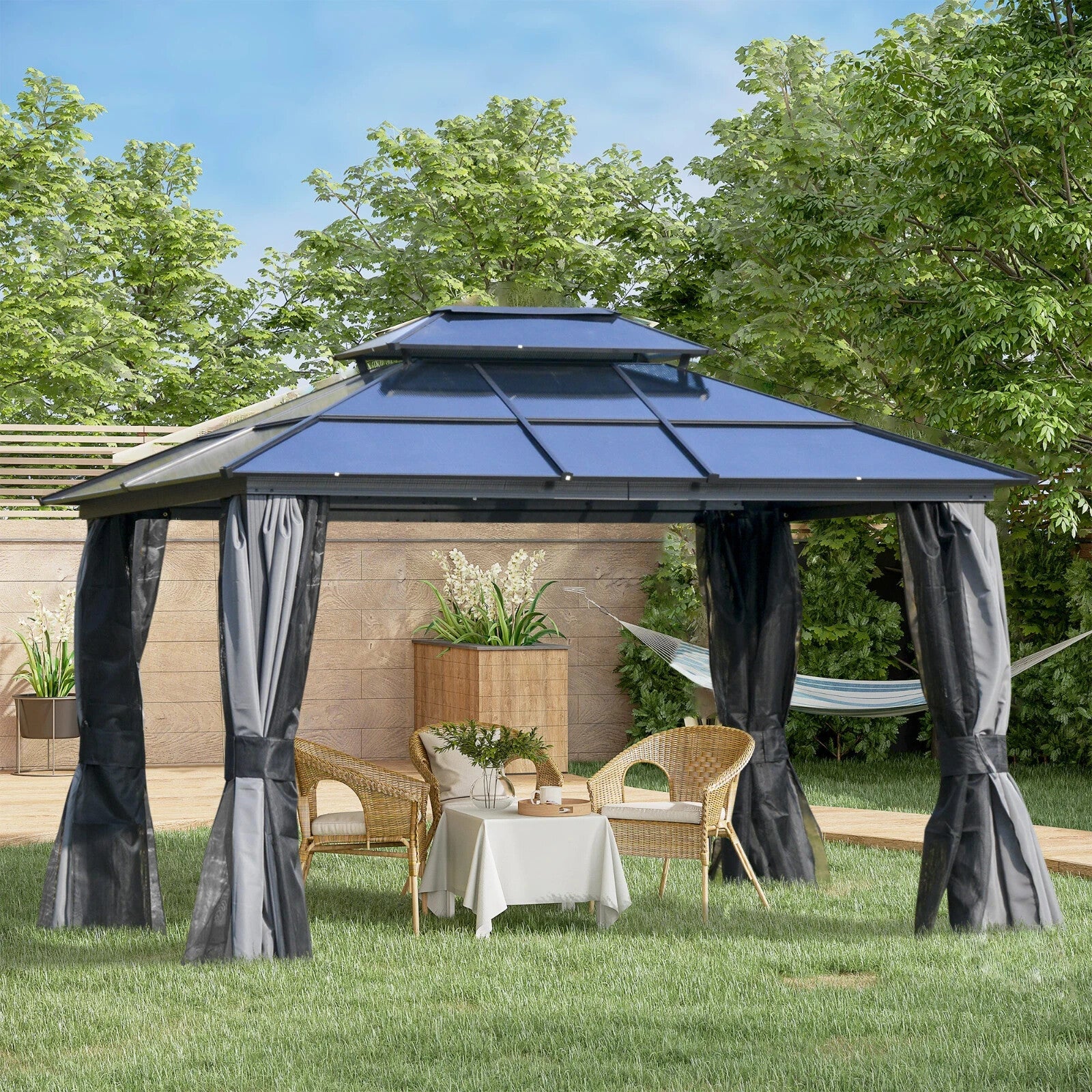 Large Metal Frame Gazebo with Sides 3x3.6m Privacy Walls Heavy Duty Hardtop Roof - Home and Garden Furniture Shop - rustic - furniture