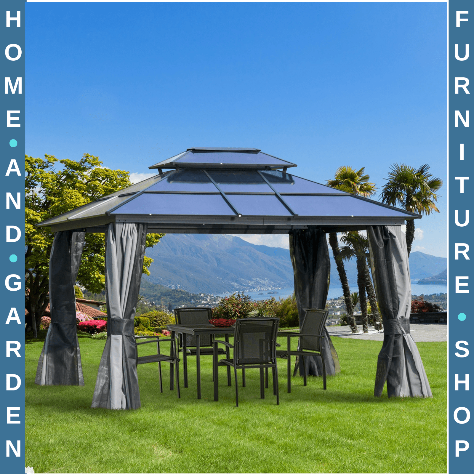 Large Metal Frame Gazebo with Sides 3x3.6m Privacy Walls Heavy Duty Hardtop Roof - Home and Garden Furniture Shop - rustic - furniture