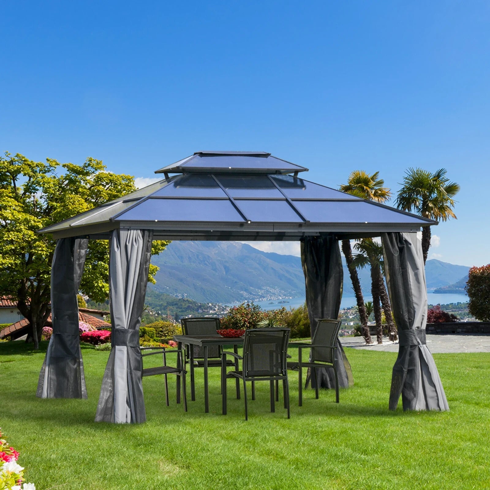 Large Metal Frame Gazebo with Sides 3x3.6m Privacy Walls Heavy Duty Hardtop Roof - Home and Garden Furniture Shop - rustic - furniture