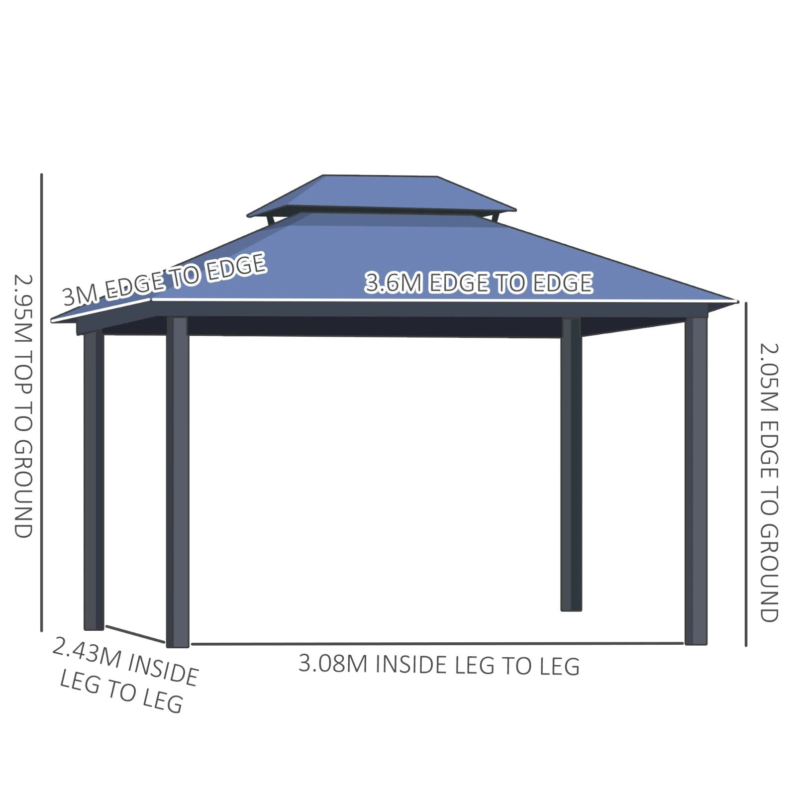 Large Metal Frame Gazebo with Sides 3x3.6m Privacy Walls Heavy Duty Hardtop Roof - Home and Garden Furniture Shop - rustic - furniture