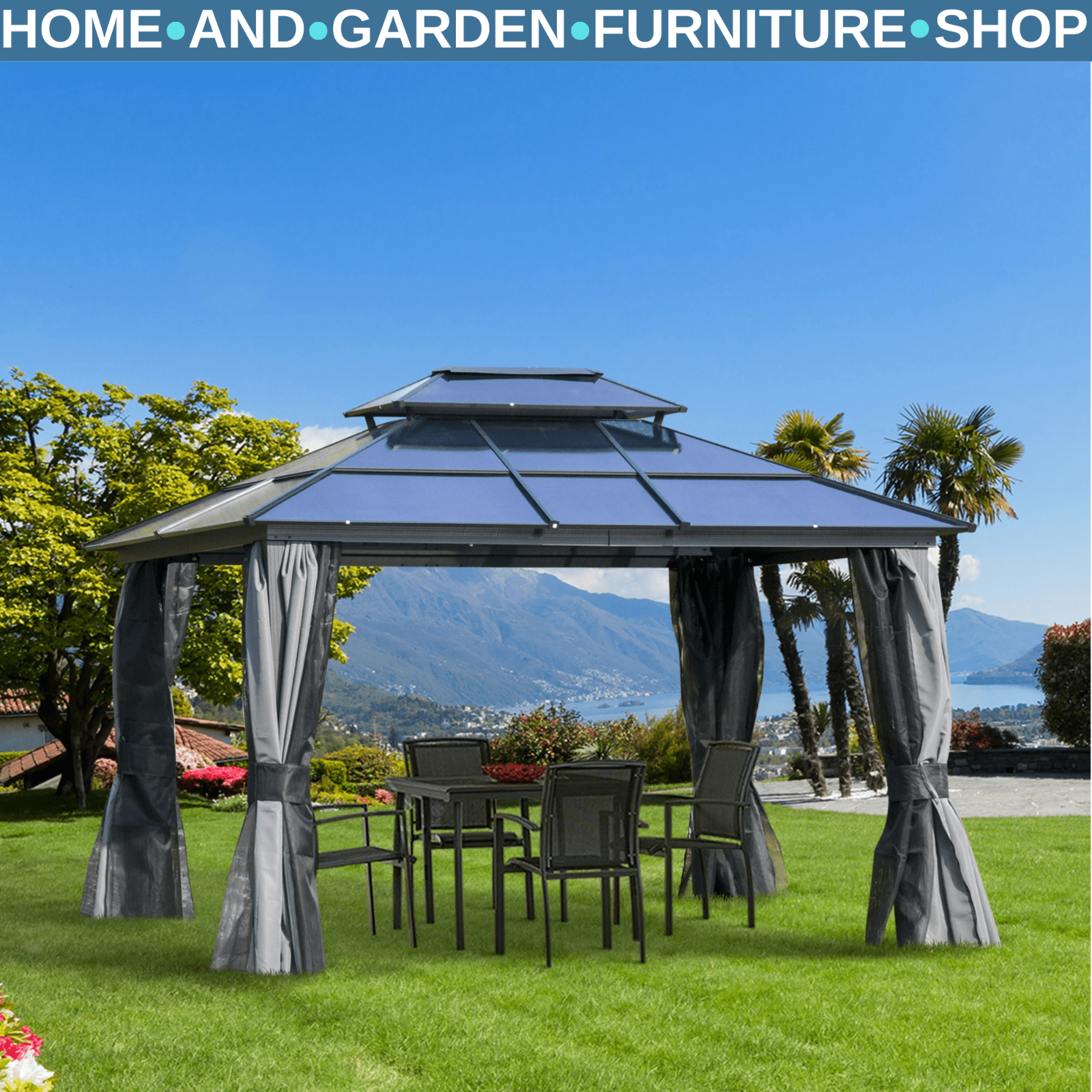 Large Metal Frame Gazebo with Sides 3x3.6m Privacy Walls Heavy Duty Hardtop Roof - Home and Garden Furniture Shop - rustic - furniture