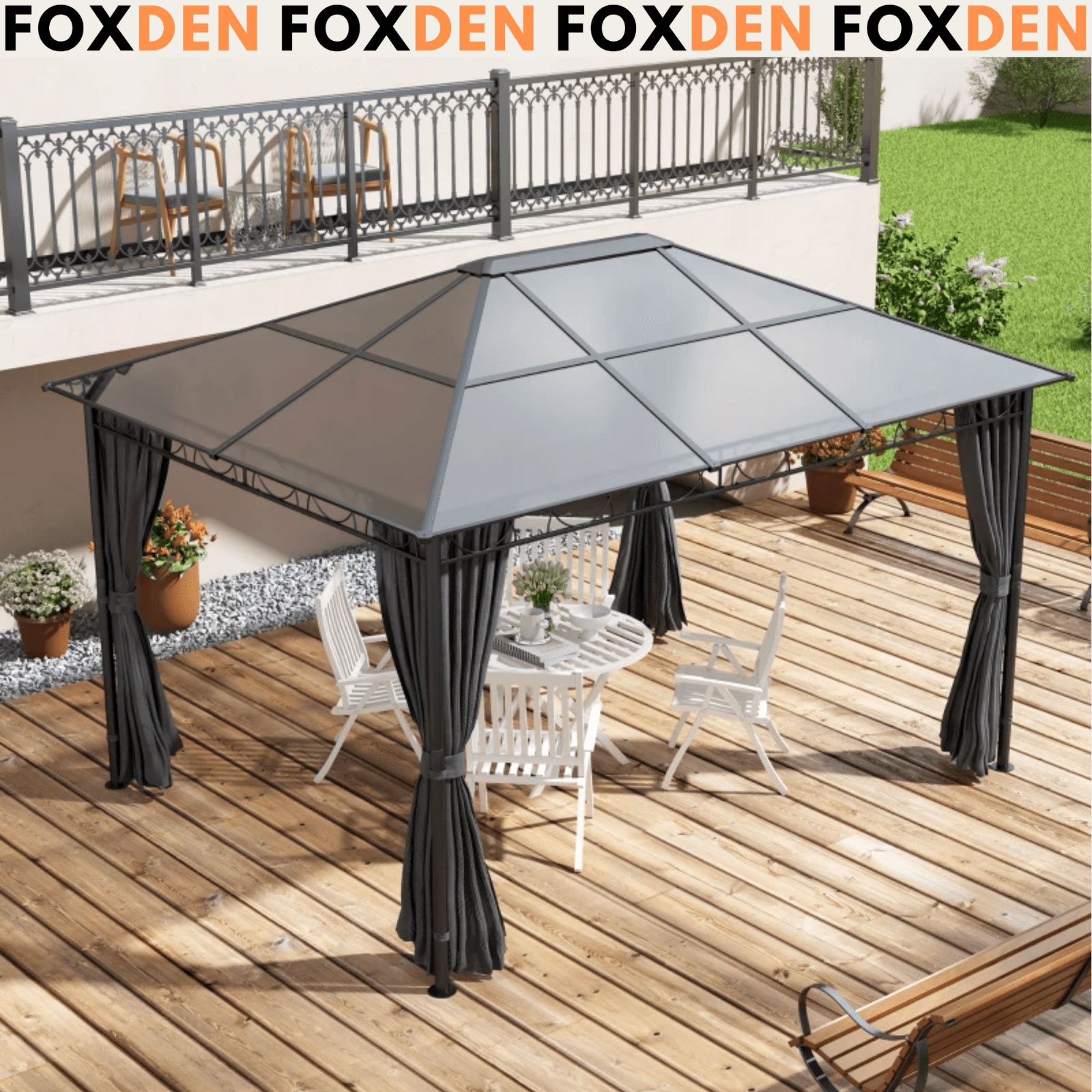 Large Metal Frame Gazebo with Sides Garden Privacy Walls Heavy Duty Hardtop Roof - Home and Garden Furniture Shop - #rustic - furniture#