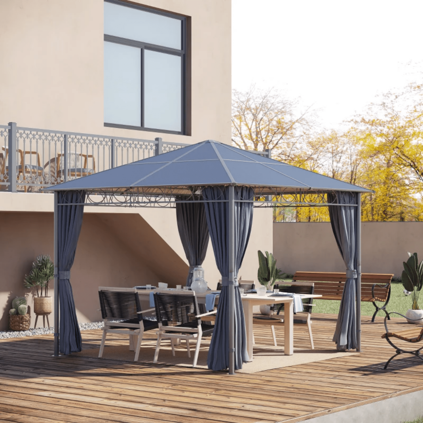 Large Metal Frame Gazebo with Sides Garden Privacy Walls Heavy Duty Hardtop Roof - Home and Garden Furniture Shop - #rustic - furniture#