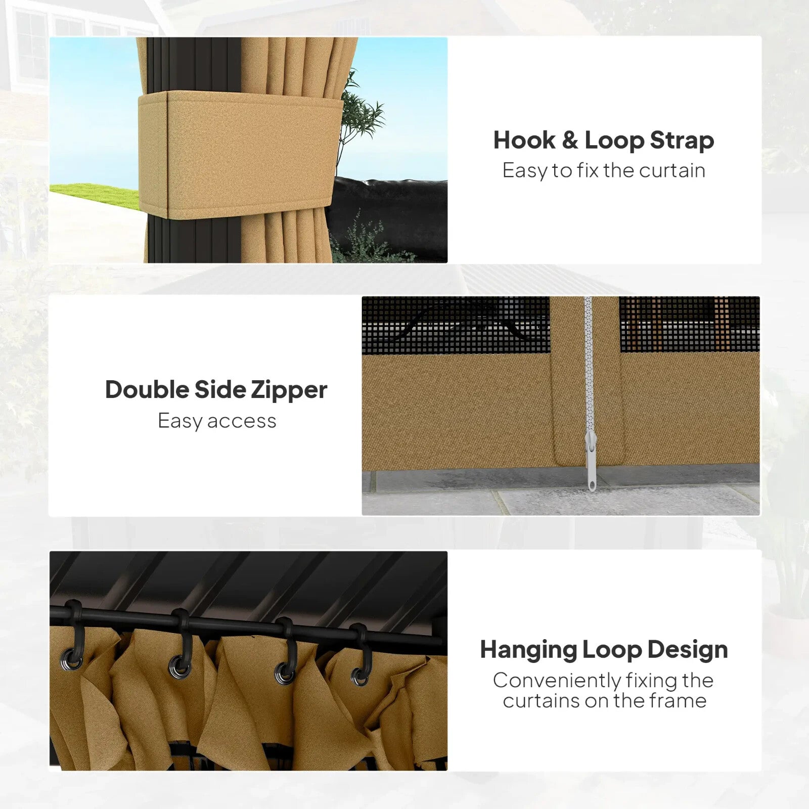 Large Metal Garden Hardtop Gazebo with Sides Brown Curtains 3 x 3.6m Marquee Set - Home and Garden Furniture Shop - rustic - furniture