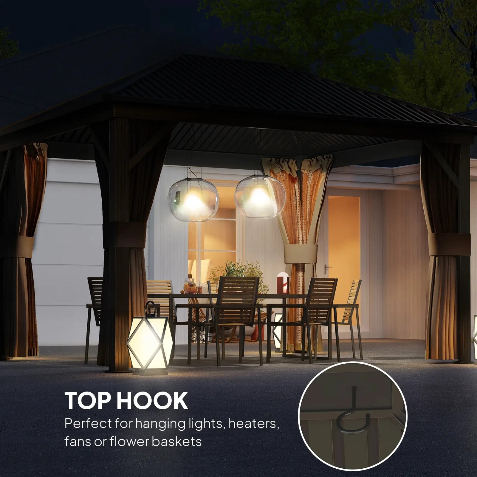 Large Metal Garden Hardtop Gazebo with Sides Brown Curtains 3 x 3.6m Marquee Set - Home and Garden Furniture Shop - rustic - furniture