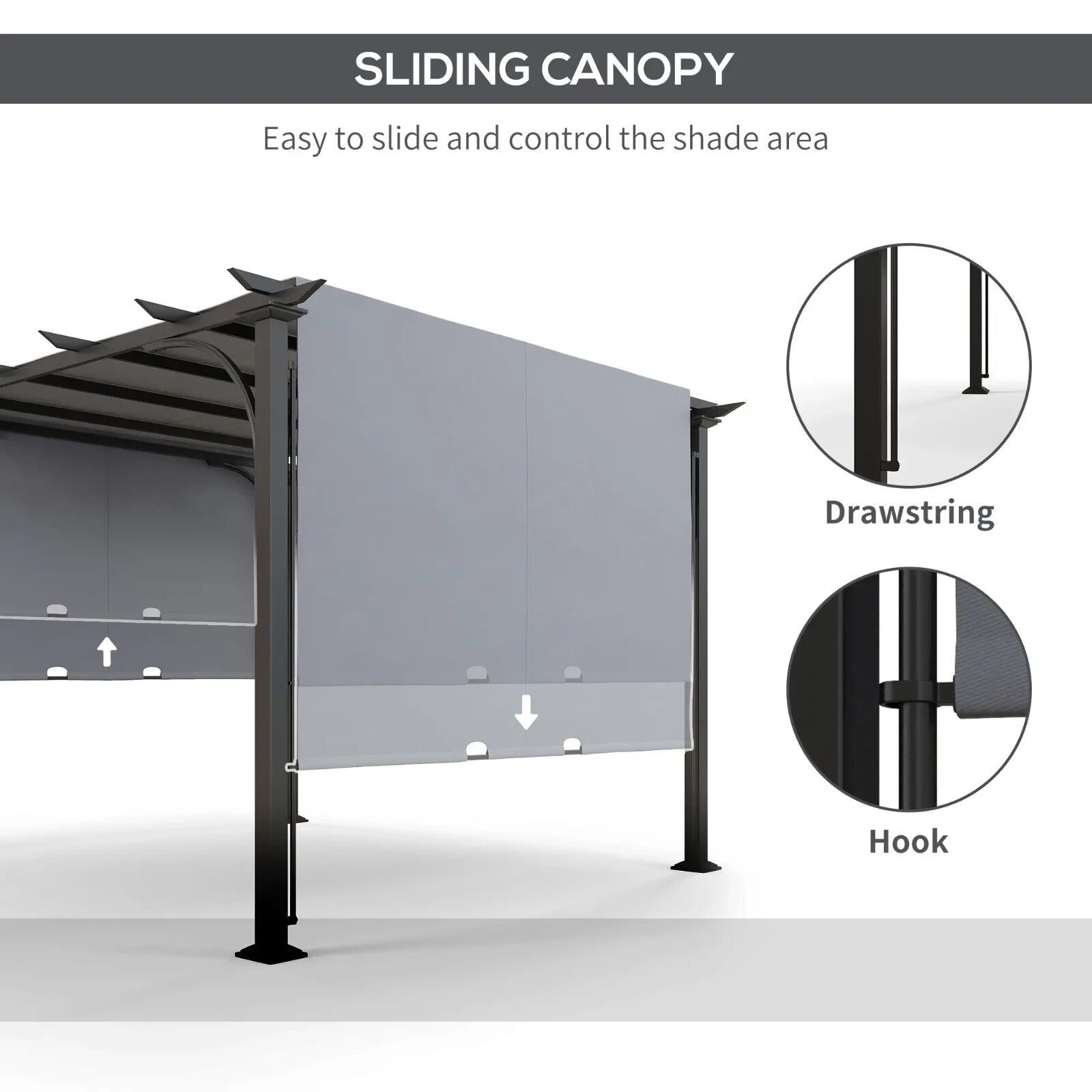 Large Metal Garden Pergola 3x3m Retractable Sun Shade Grey Patio Gazebo Canopy - Home and Garden Furniture Shop - rustic - furniture