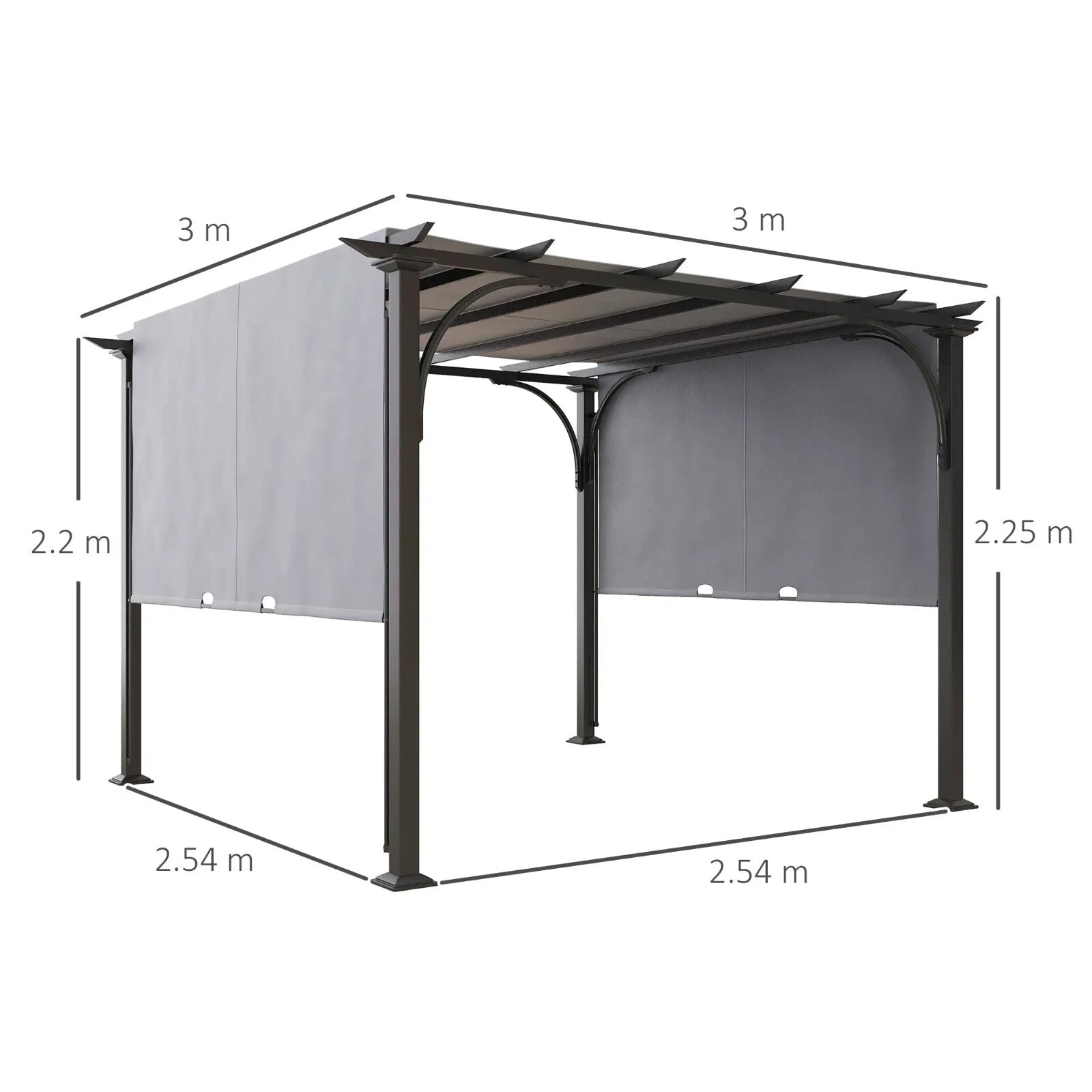 Large Metal Garden Pergola 3x3m Retractable Sun Shade Grey Patio Gazebo Canopy - Home and Garden Furniture Shop - rustic - furniture