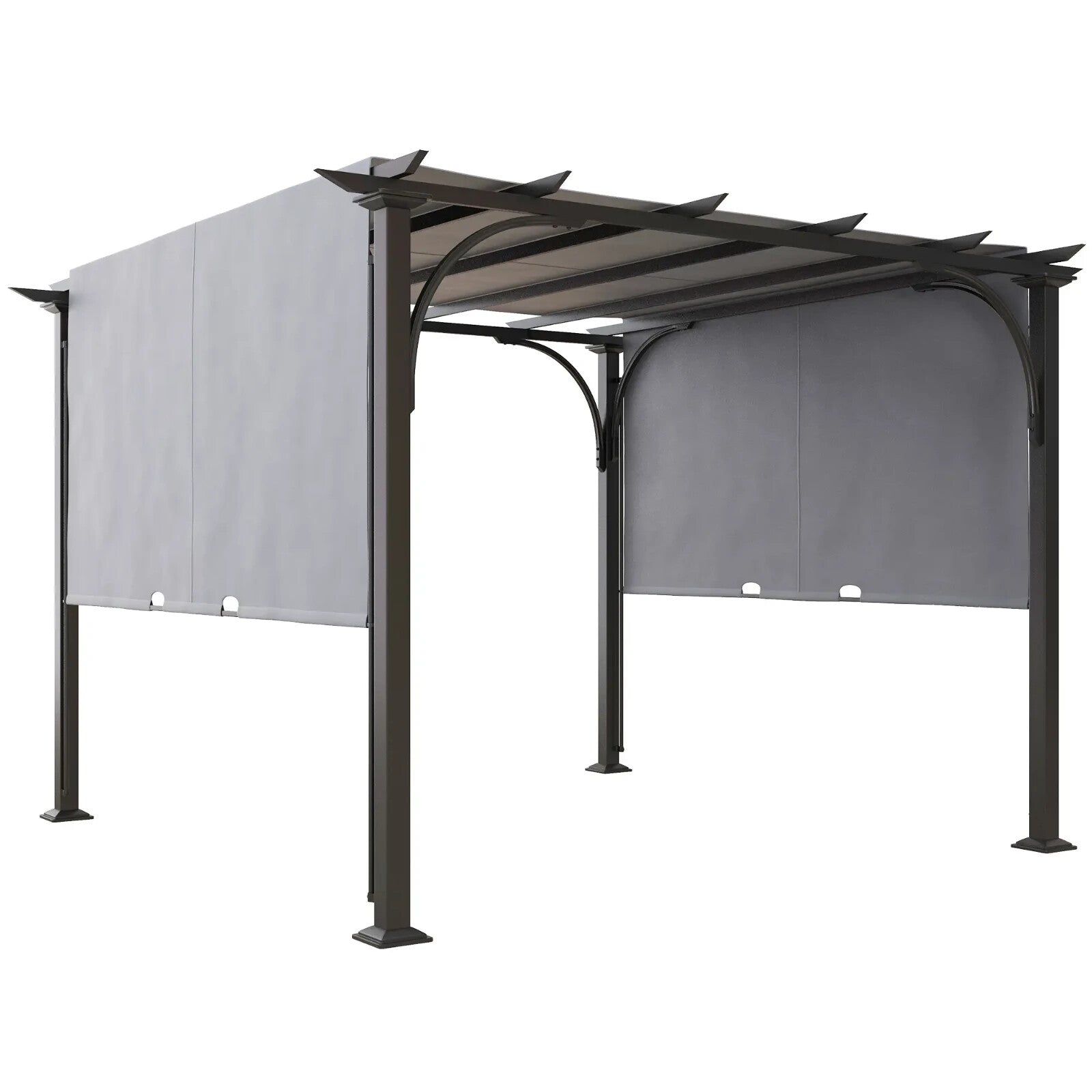 Large Metal Garden Pergola 3x3m Retractable Sun Shade Grey Patio Gazebo Canopy - Home and Garden Furniture Shop - rustic - furniture