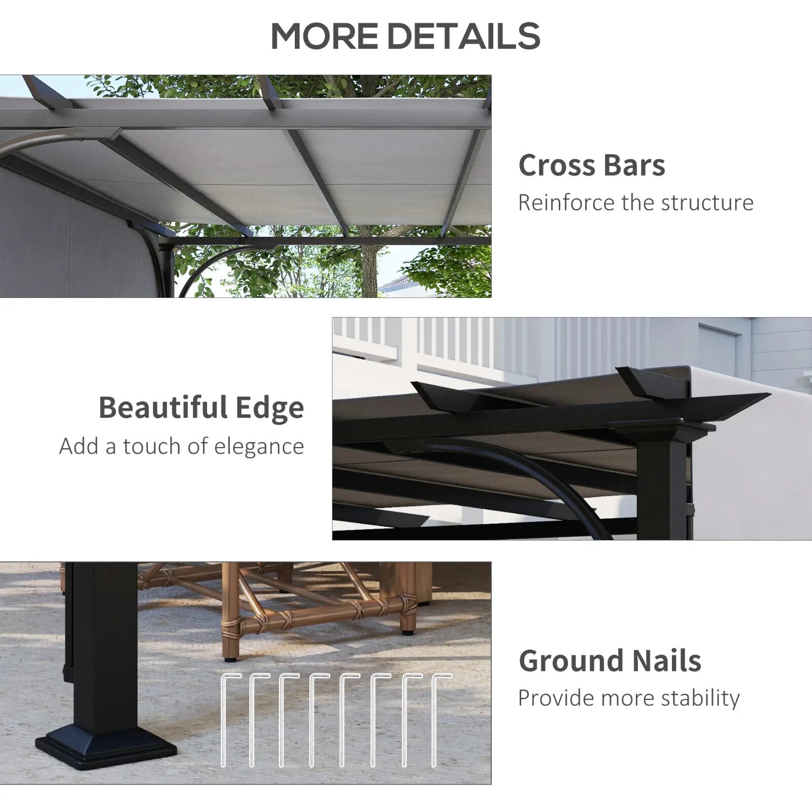 Large Metal Garden Pergola 3x3m Retractable Sun Shade Grey Patio Gazebo Canopy - Home and Garden Furniture Shop - rustic - furniture
