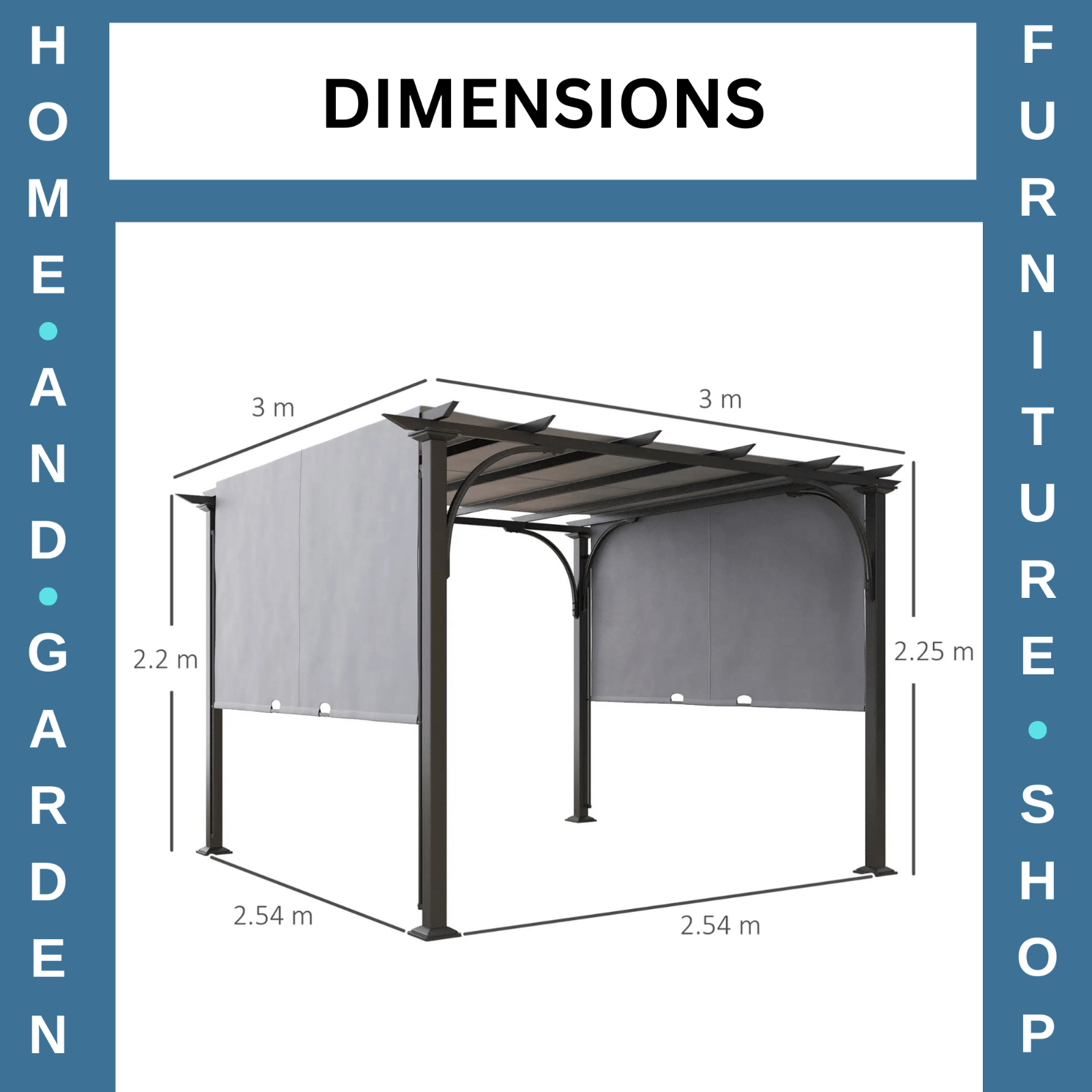 Large Metal Garden Pergola 3x3m Retractable Sun Shade Grey Patio Gazebo Canopy - Home and Garden Furniture Shop - rustic - furniture
