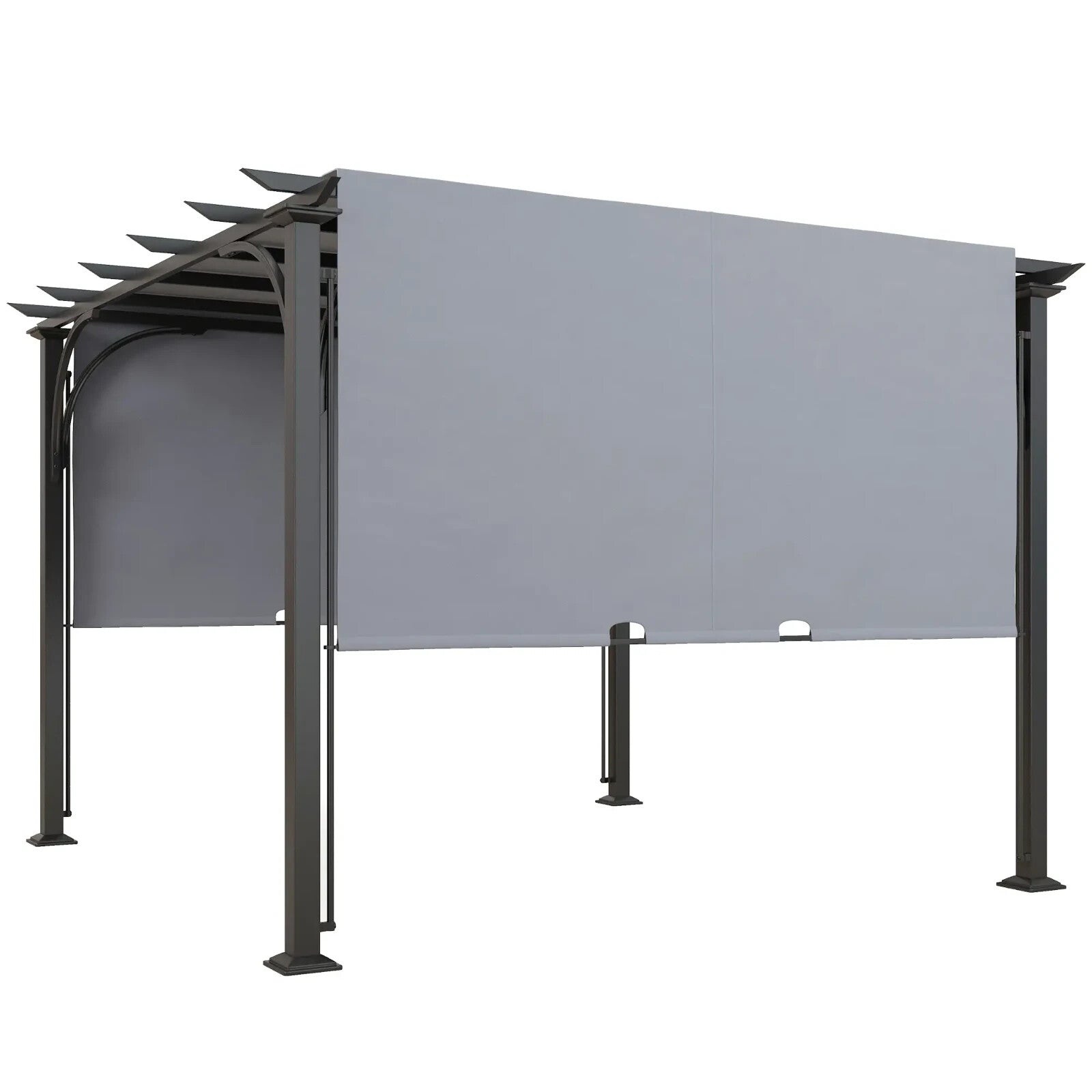 Large Metal Garden Pergola 3x3m Retractable Sun Shade Grey Patio Gazebo Canopy - Home and Garden Furniture Shop - rustic - furniture