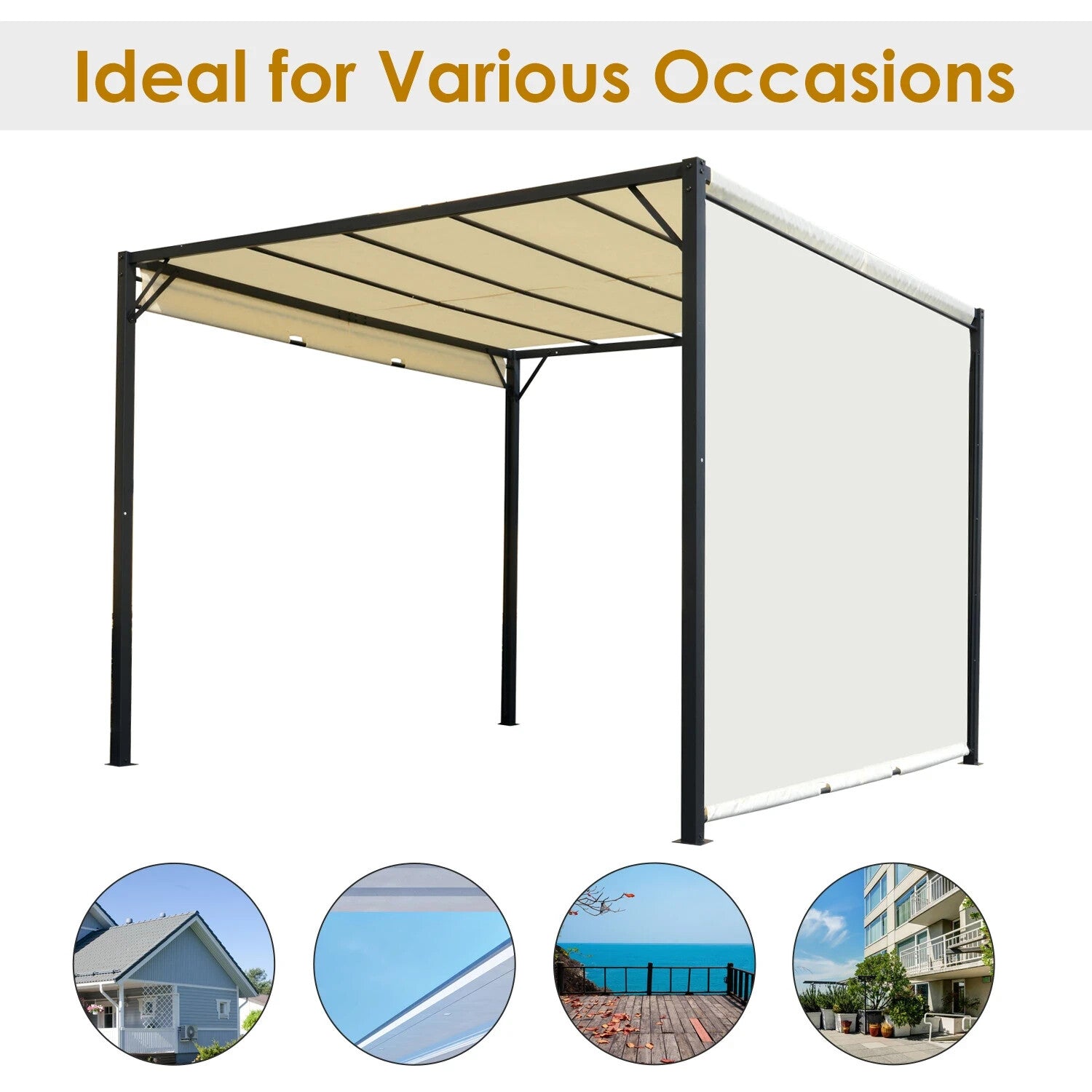 Large Metal Garden Pergola 3x3m Retractable Sun Shade Patio Garden Gazebo Canopy - Home and Garden Furniture Shop - rustic - furniture
