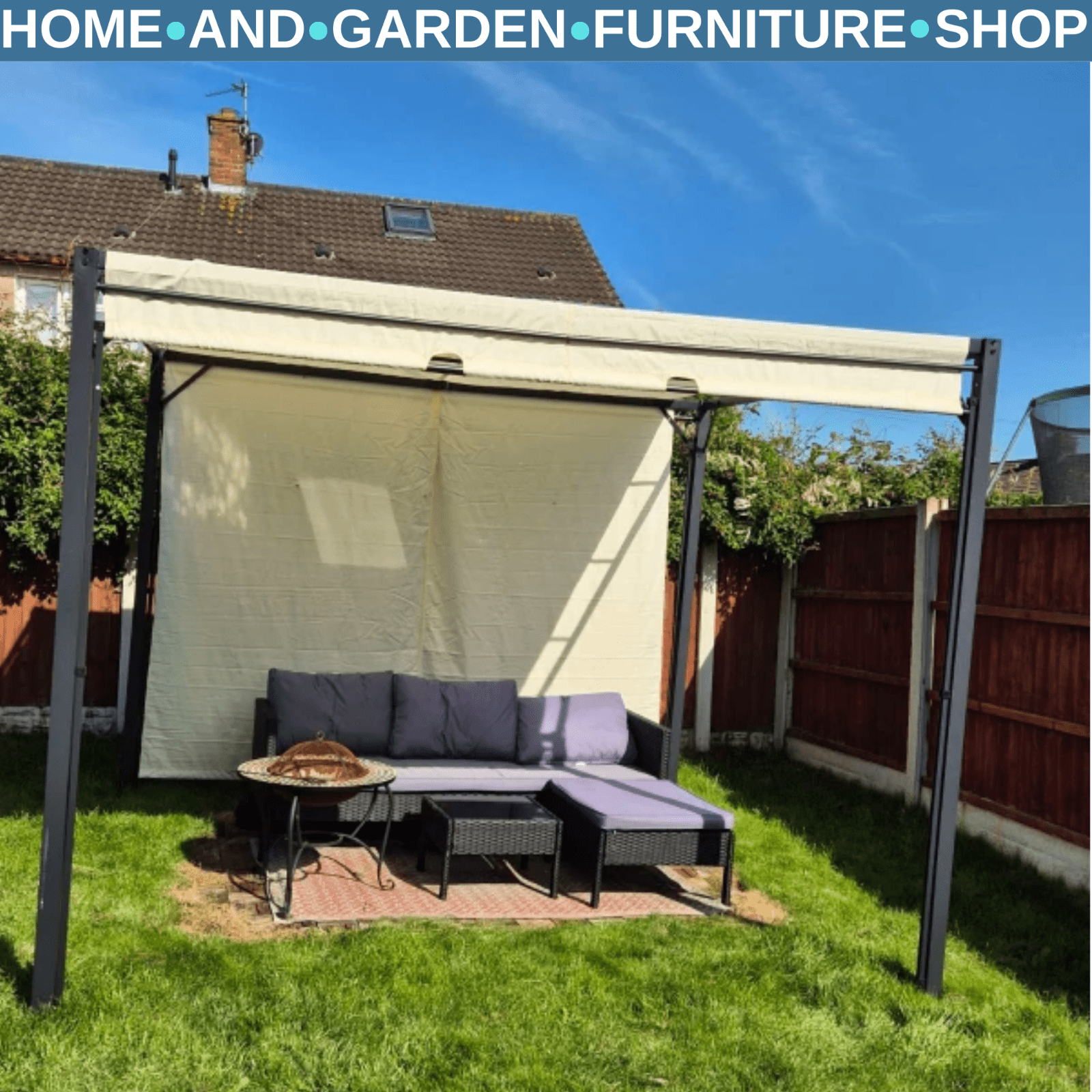 Large Metal Garden Pergola 3x3m Retractable Sun Shade Patio Garden Gazebo Canopy - Home and Garden Furniture Shop - rustic - furniture