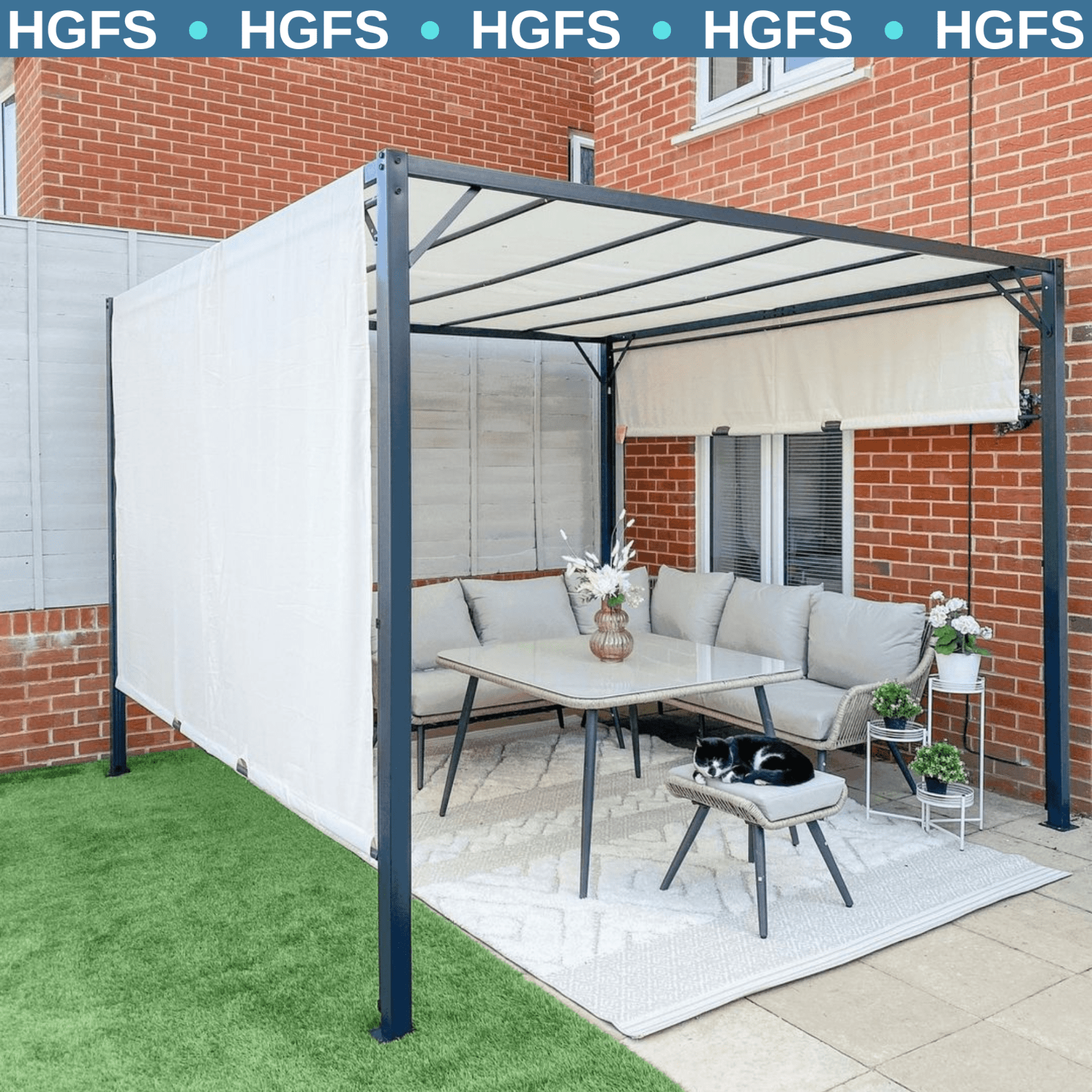 Large Metal Garden Pergola 3x3m Retractable Sun Shade Patio Garden Gazebo Canopy - Home and Garden Furniture Shop - rustic - furniture