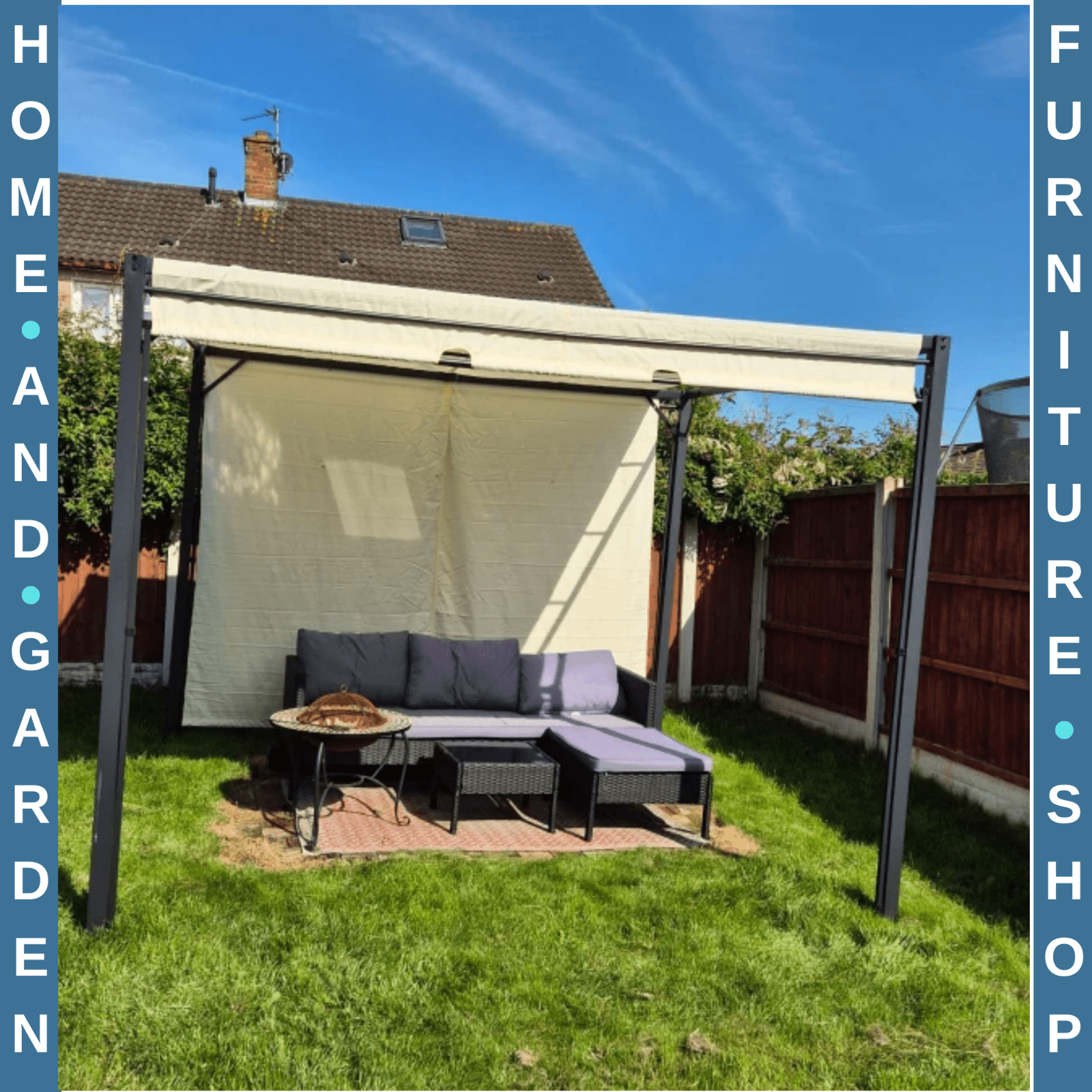 Large Metal Garden Pergola 3x3m Retractable Sun Shade Patio Garden Gazebo Canopy - Home and Garden Furniture Shop - rustic - furniture