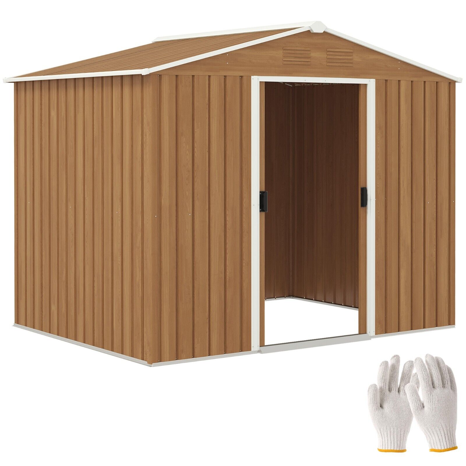 Large Metal Garden Shed 8 x 6ft Wood Effect Tool Storage Sliding Door Lockable - Home and Garden Furniture Shop - rustic - furniture