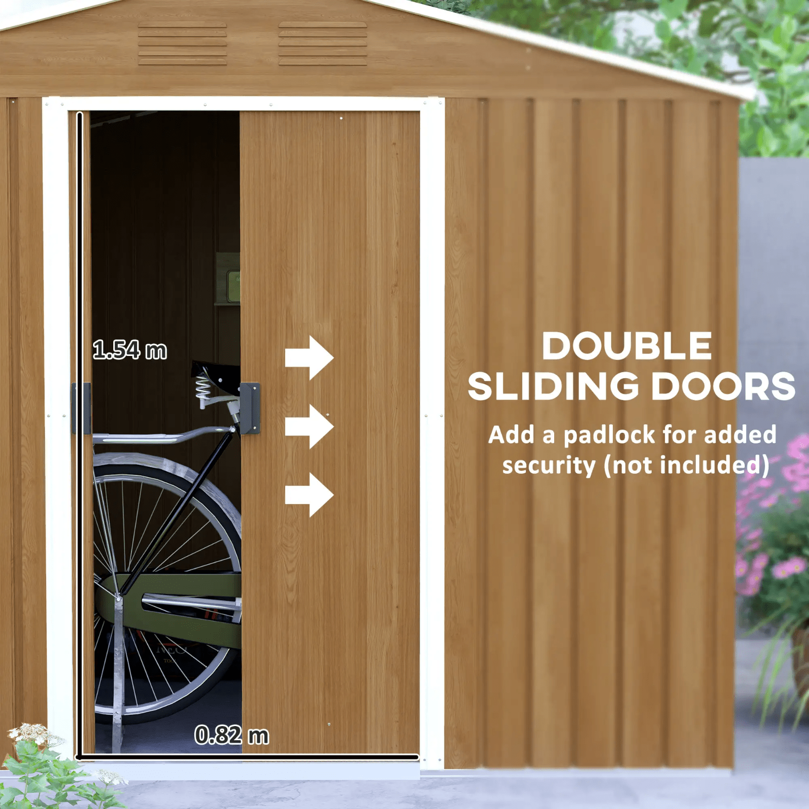 Large Metal Garden Shed 8 x 6ft Wood Effect Tool Storage Sliding Door Lockable - Home and Garden Furniture Shop - rustic - furniture