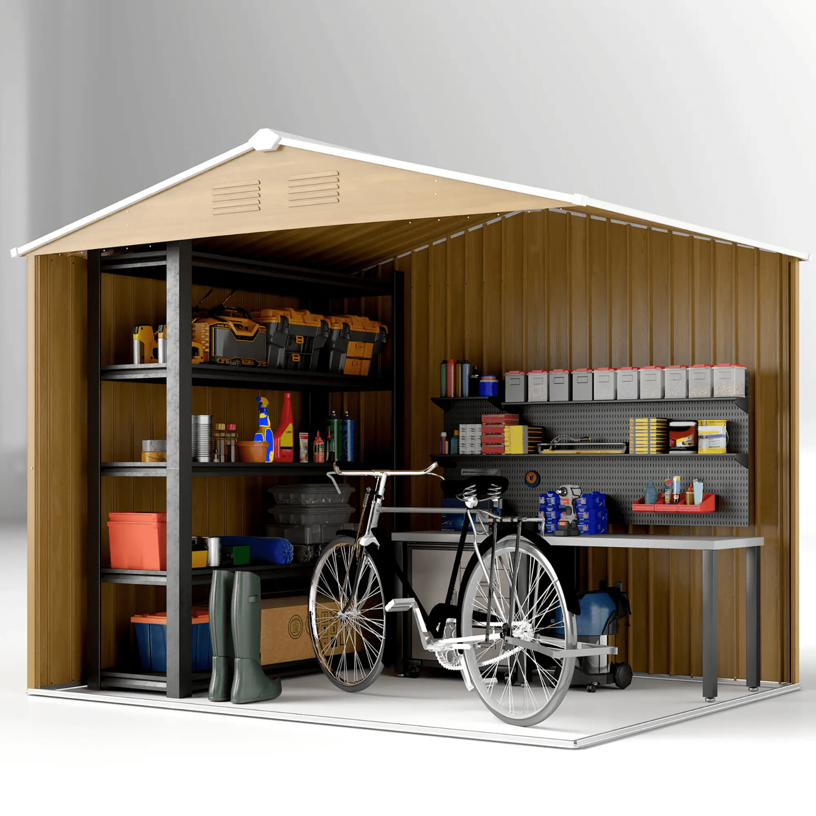Large Metal Garden Shed 8 x 6ft Wood Effect Tool Storage Sliding Door Lockable - Home and Garden Furniture Shop - rustic - furniture