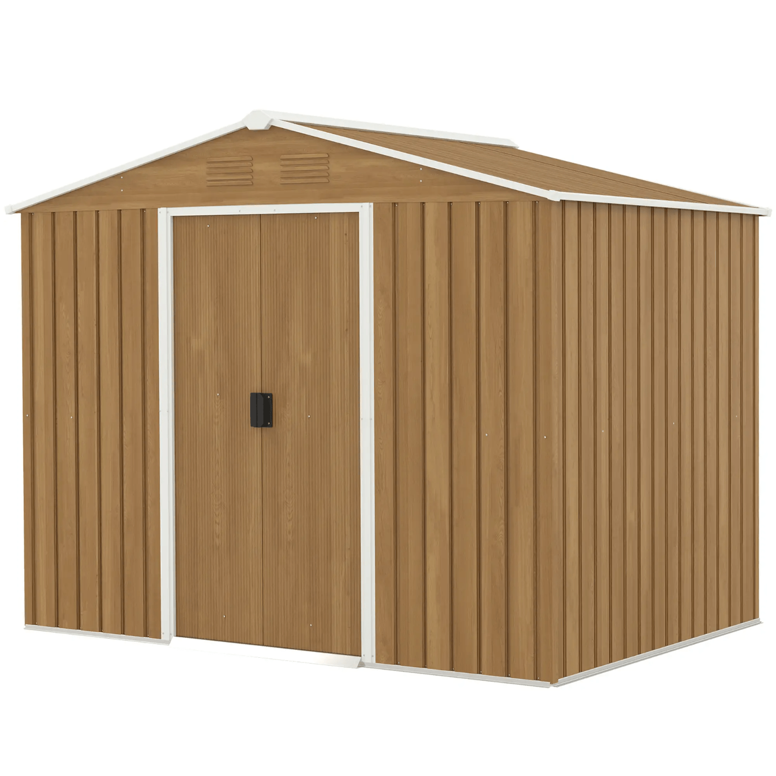 Large Metal Garden Shed 8 x 6ft Wood Effect Tool Storage Sliding Door Lockable - Home and Garden Furniture Shop - rustic - furniture