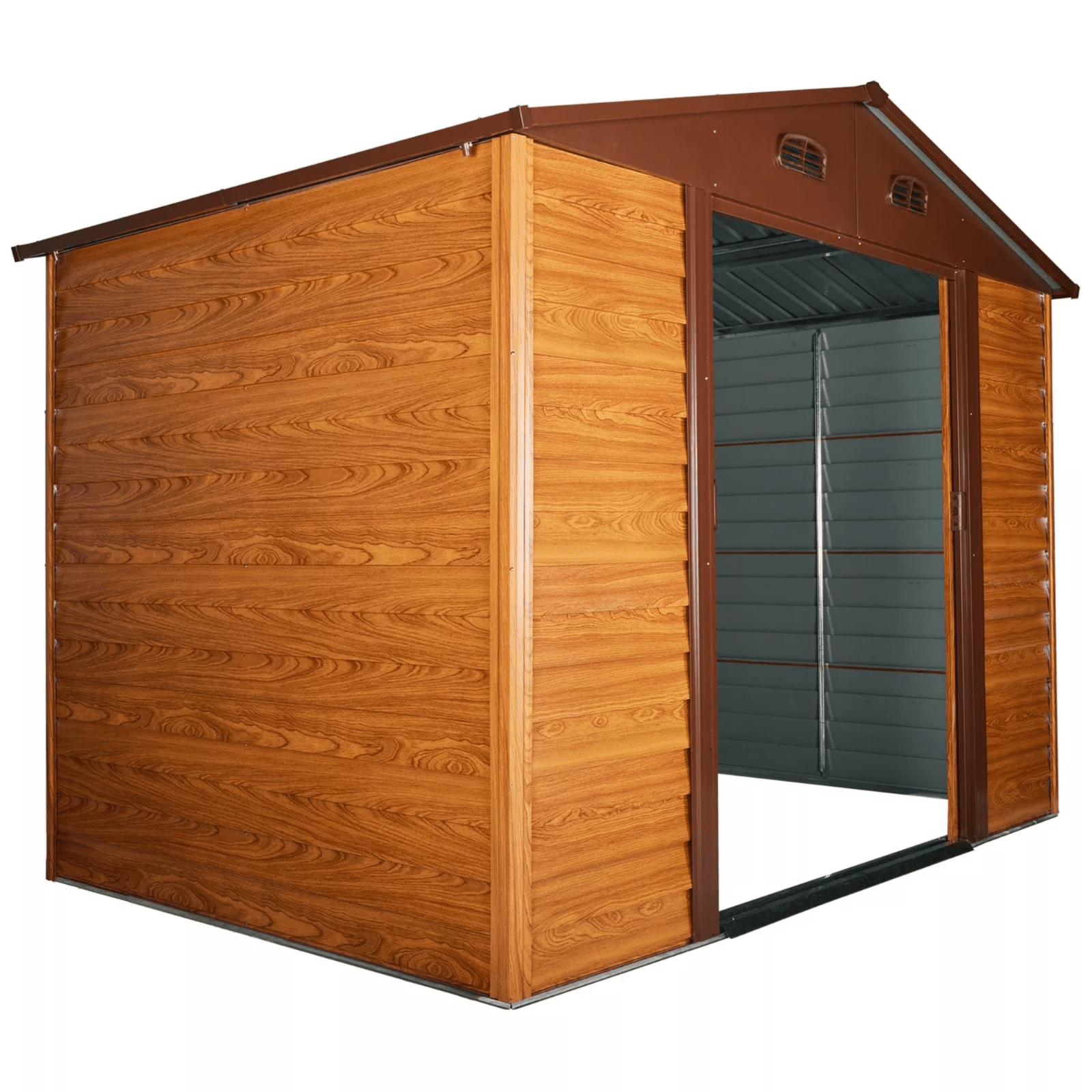 Large Metal Garden Shed 9 x 6ft Wood Effect Tool Storage Sliding Door with Lock - Home and Garden Furniture Shop - rustic - furniture