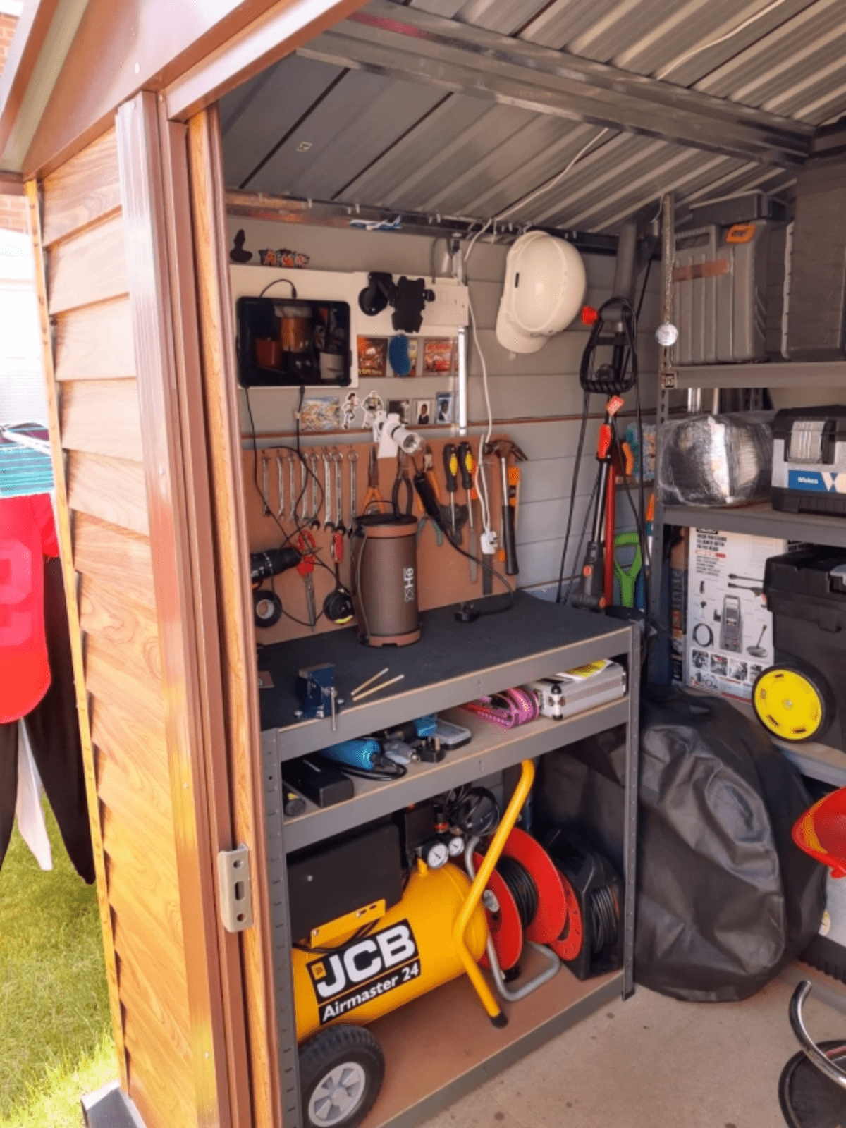 Large Metal Garden Shed 9 x 6ft Wood Effect Tool Storage Sliding Door with Lock - Home and Garden Furniture Shop - rustic - furniture