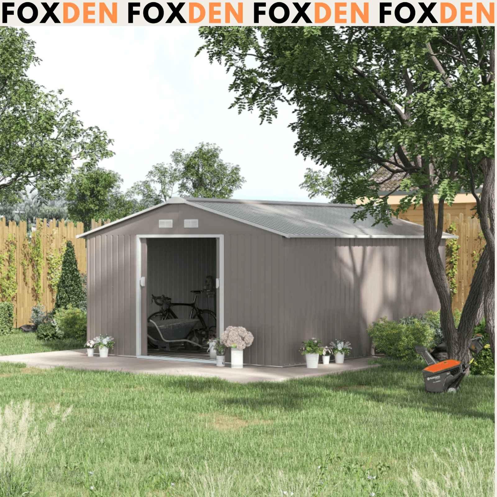 Large Metal Garden Shed Storage with Foundation Kit & Vents Grey Doors 13 x 11ft - Home and Garden Furniture Shop - #rustic - furniture#