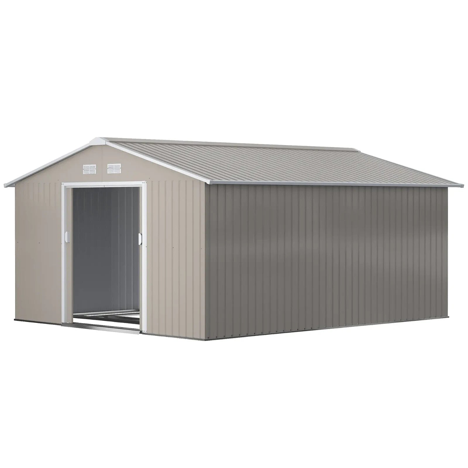 Large Metal Garden Shed Storage with Foundation Kit & Vents Grey Doors 13 x 11ft - Home and Garden Furniture Shop - rustic - furniture