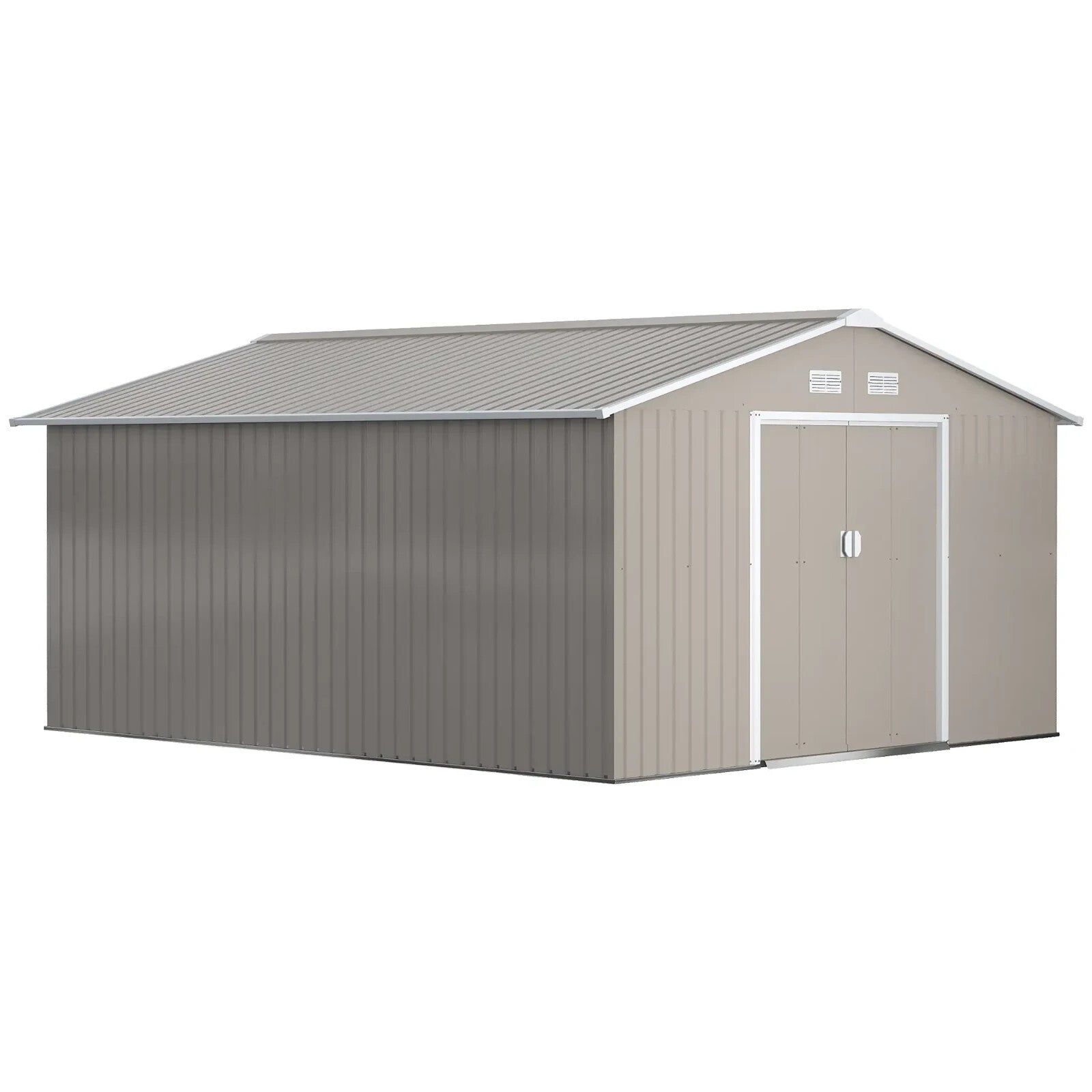 Large Metal Garden Shed Storage with Foundation Kit & Vents Grey Doors 13 x 11ft - Home and Garden Furniture Shop - rustic - furniture