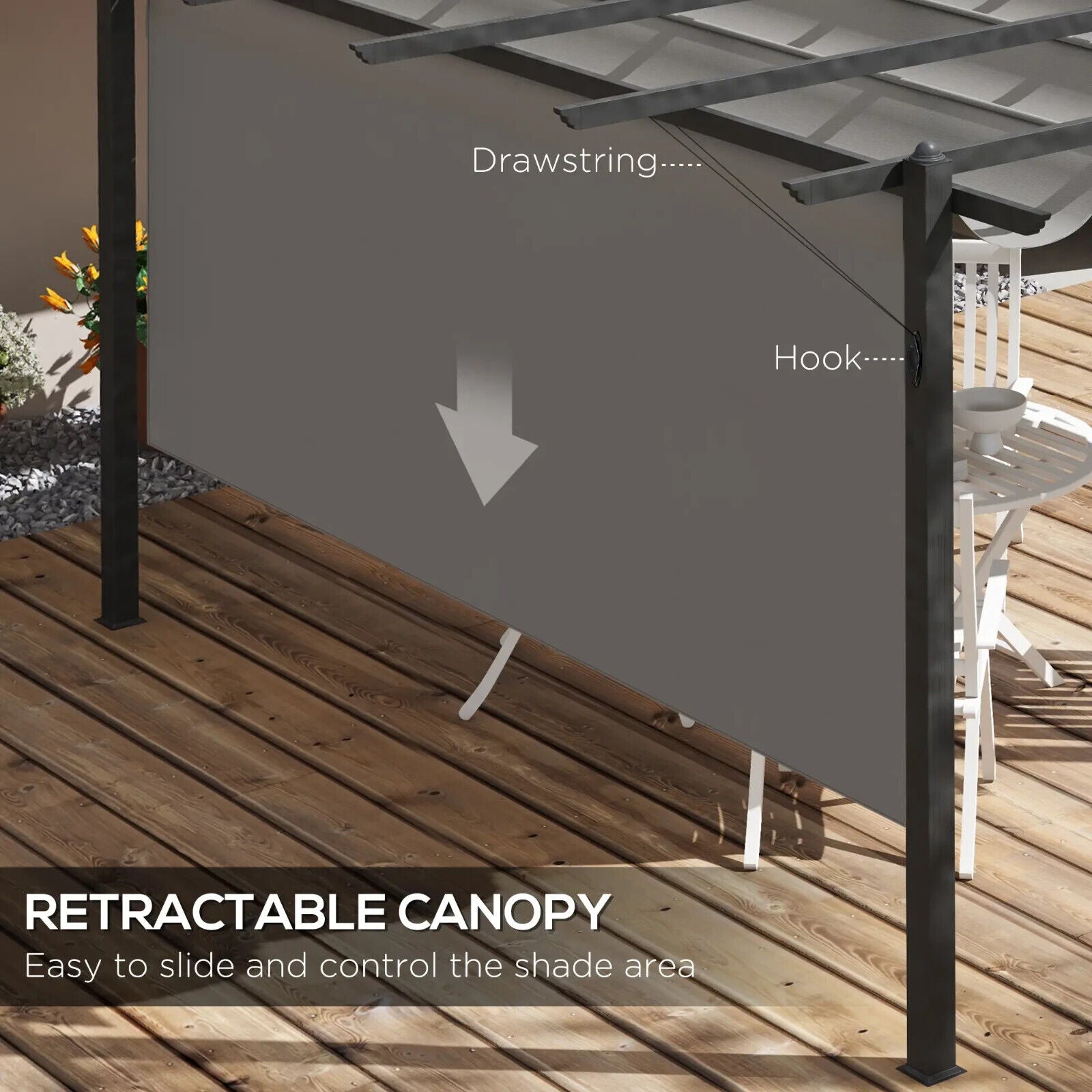 Large Metal Pergola w/ Retractable Roof Heavy Duty Gazebo Garden Shelter 4 x 3m - Home and Garden Furniture Shop - #rustic - furniture#