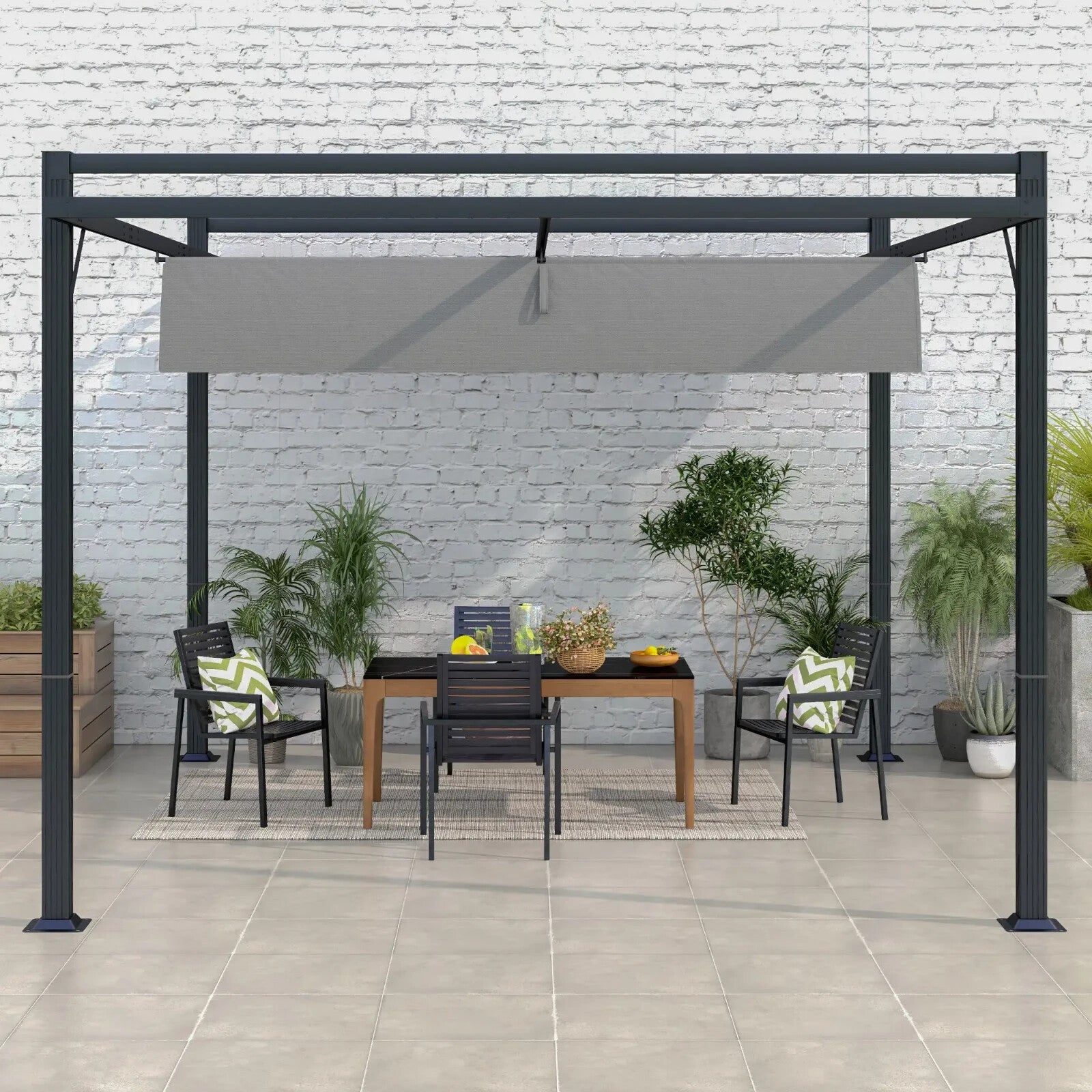 Large Metal Pergola with Retractable Roof 3 x 4m Garden Gazebo Patio Shade Cover - Home and Garden Furniture Shop - rustic - furniture